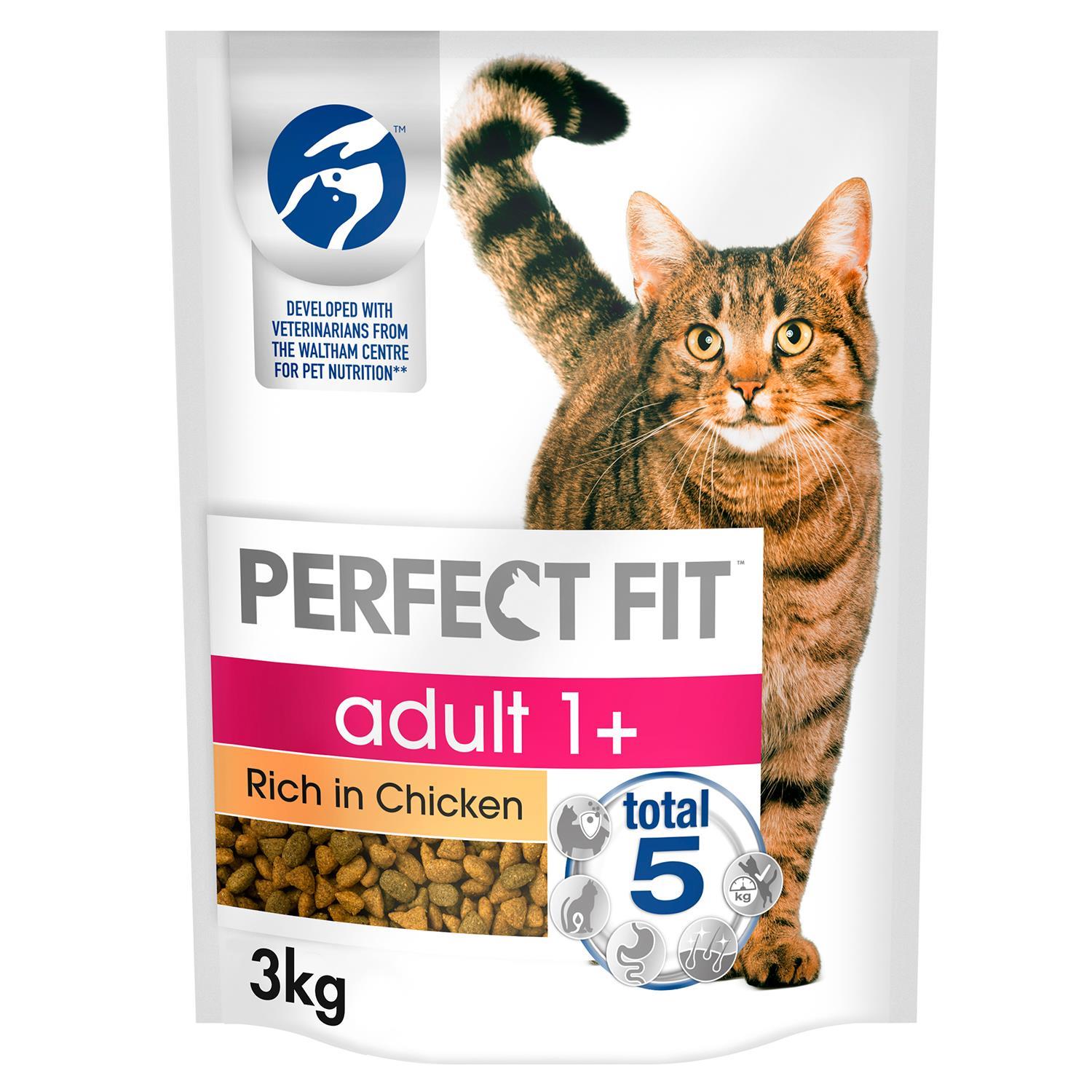 3kg Perfect Fit 1+ Adult Complete Dry Cat Food Chicken Cat Biscuits