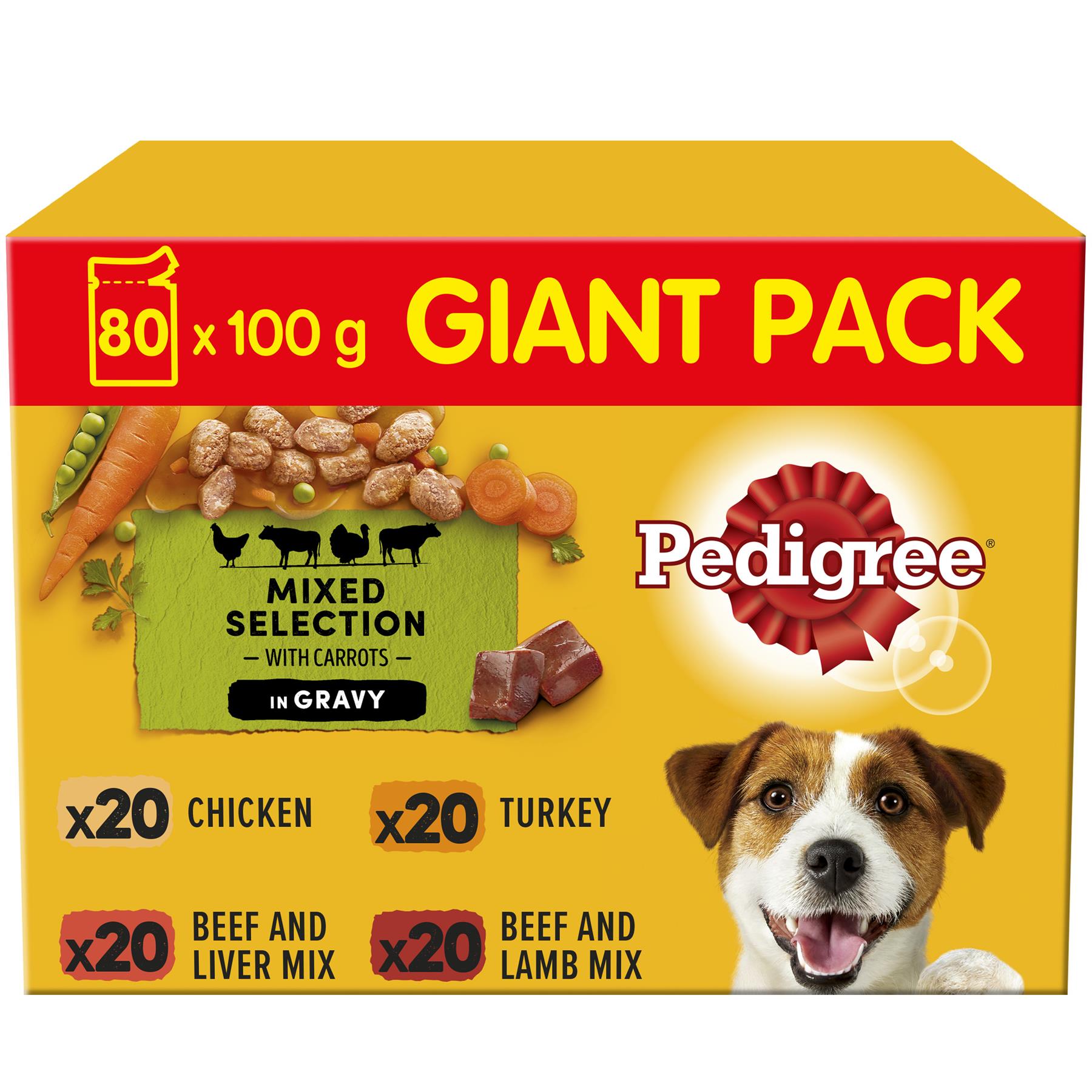 80 x 100g Pedigree Adult Wet Dog Food Pouches Mixed Selection in Gravy