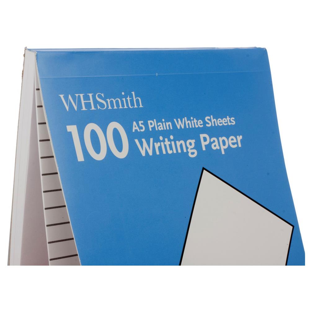 WHSmith A5 Plain White Writing Paper Pad 100 Sheets 80gsm Paper Lined