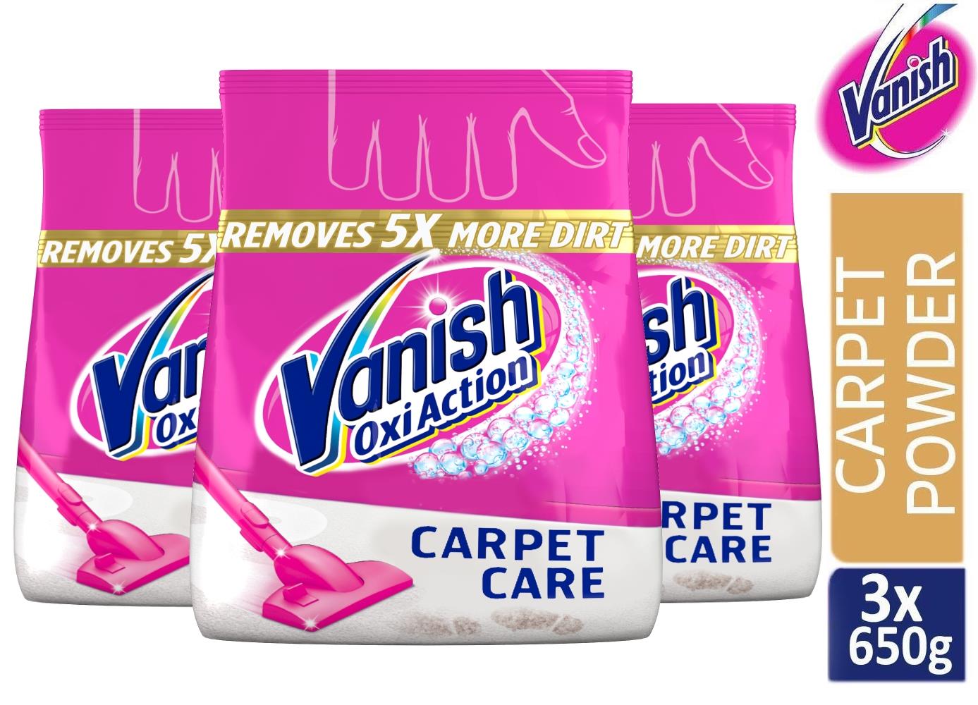 3 x Vanish Oxi Action Gold Carpet & Rug Cleaner Moist Powder 5x