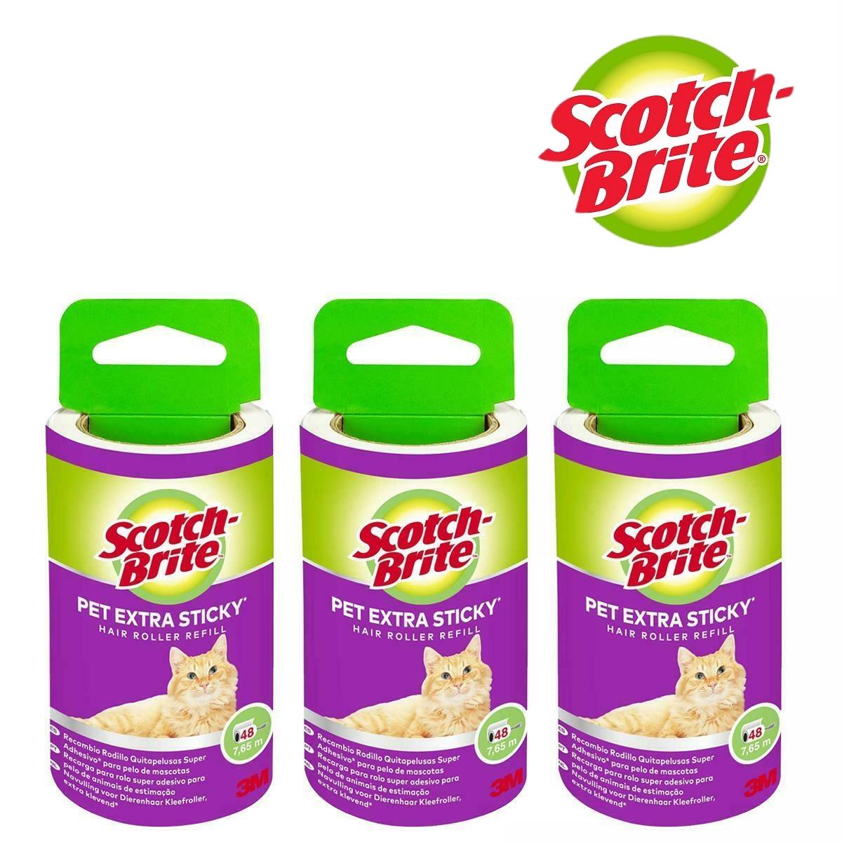 3 x ScotchBrite Pet Extra Sticky Hair Roller Refill Pet Hair Remover