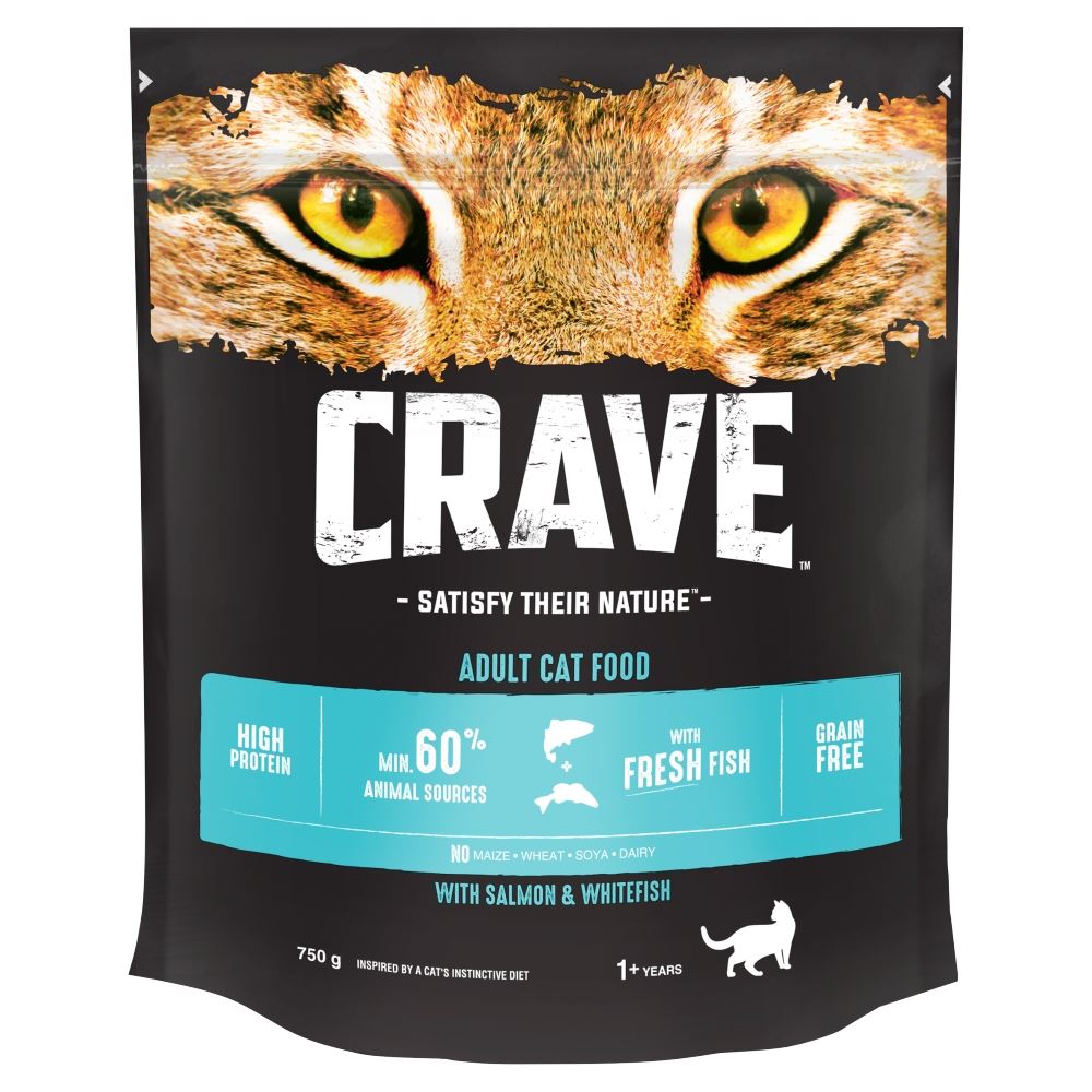 2.25kg Crave Grain Free Natural Adult Dry Cat Food Salmon & Whitefish