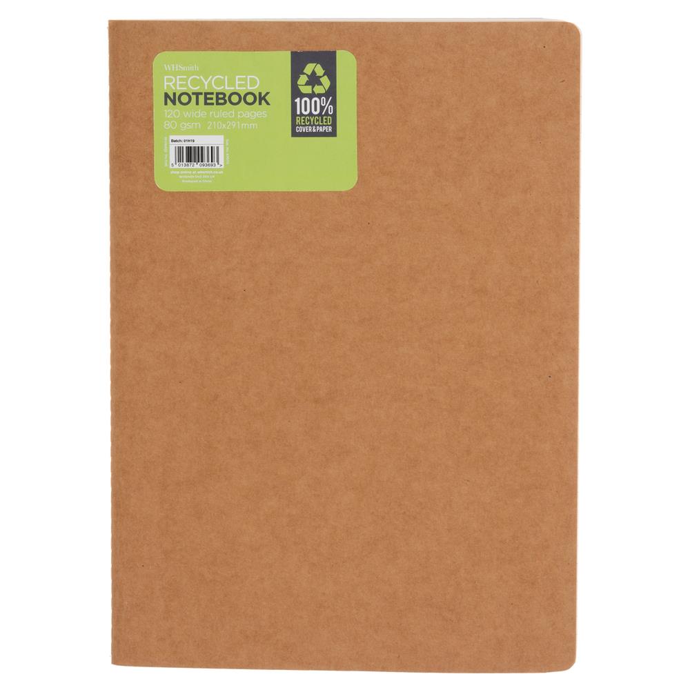 2 x WHSmith Recycled A4 Softback Kraft Notebook With 120 Wide Ruled