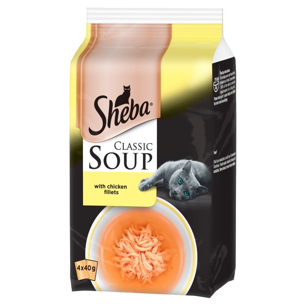 48 x 40g Sheba Classics Soup Wet Cat Food Pouches with Chicken Fillets