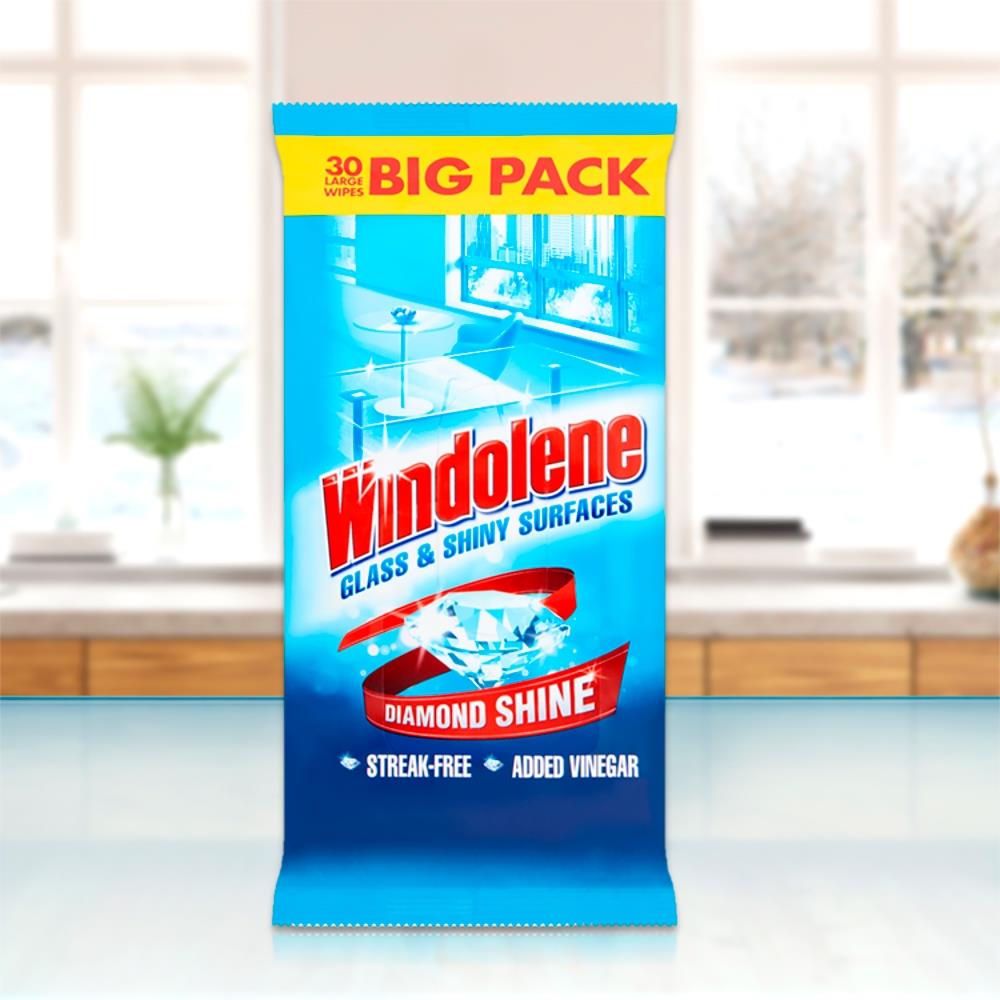 2 x Windolene Glass & Shiny Surfaces StreakFree Window Wipes Pack 30