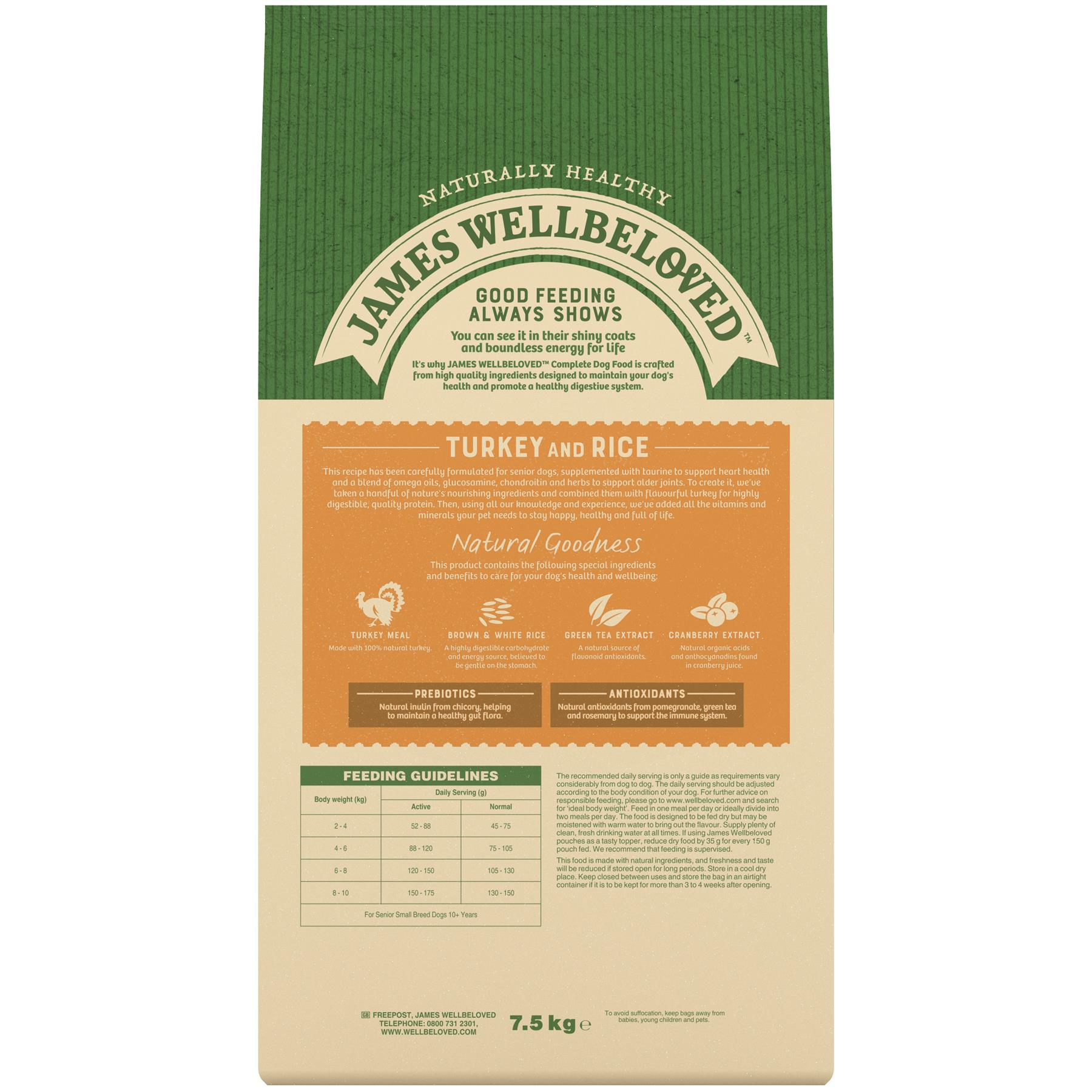 7.5kg James Wellbeloved Senior Small Breed Complete Dry Dog Food Turkey
