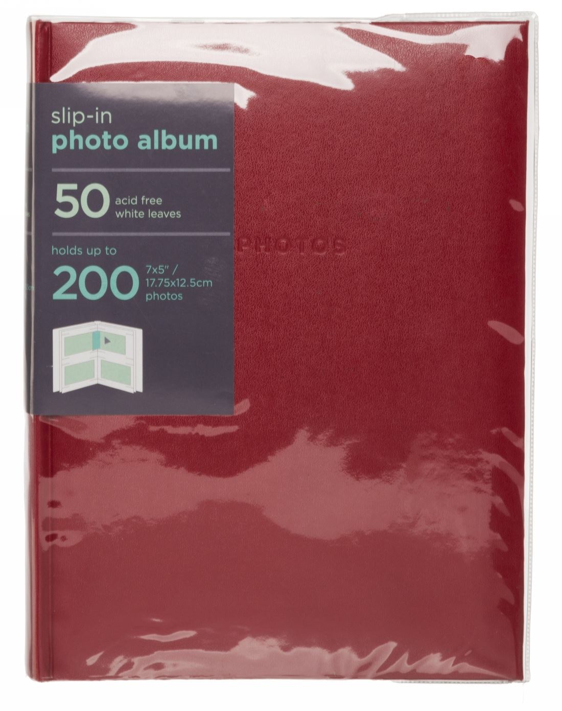 WHSmith Red 7x5 Photo Album 50 White AcidFree Slipin Leaves Holds 200