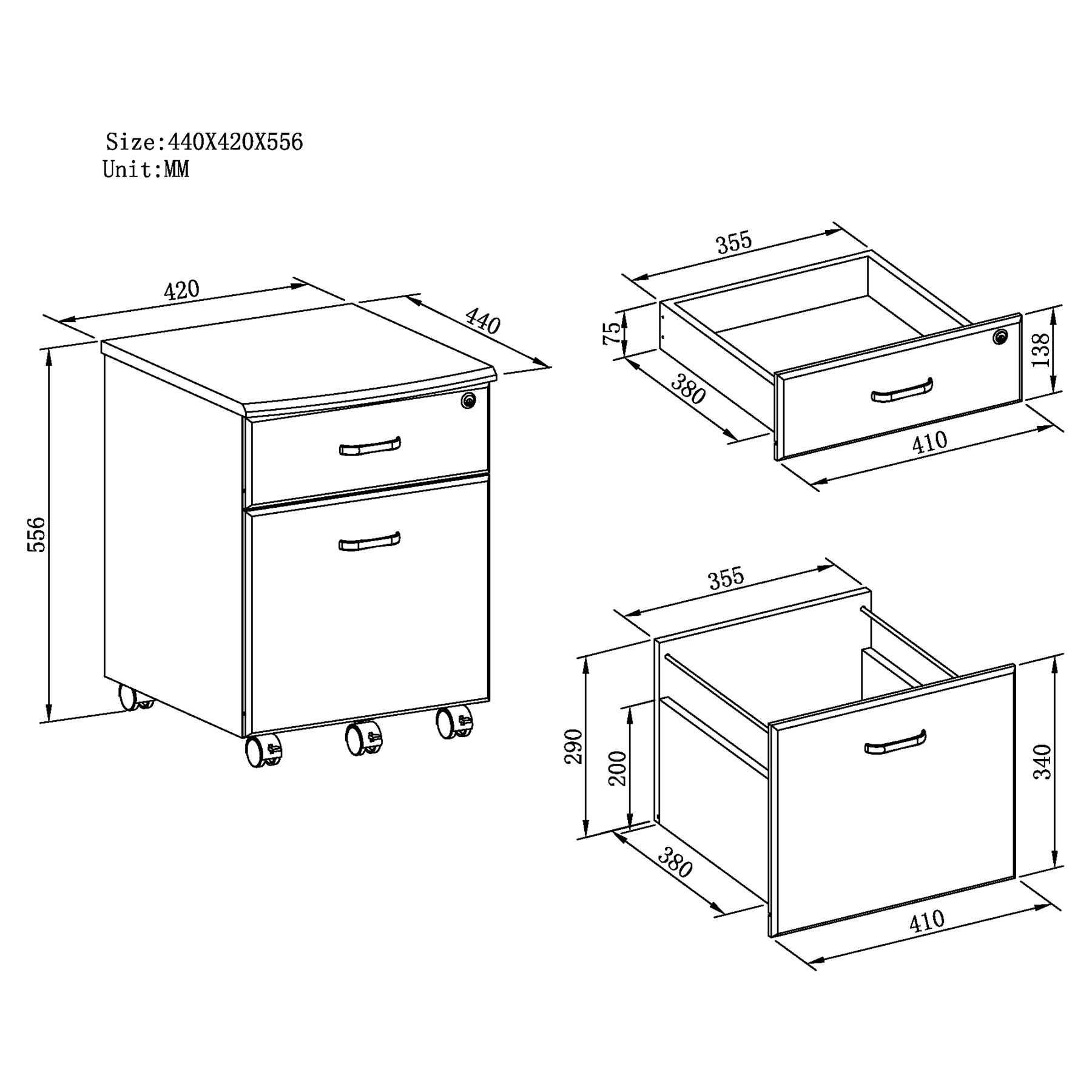 Aktenschrank Schublade Rollcontainer Büroschrank A4 Hängemappen PIRANHA