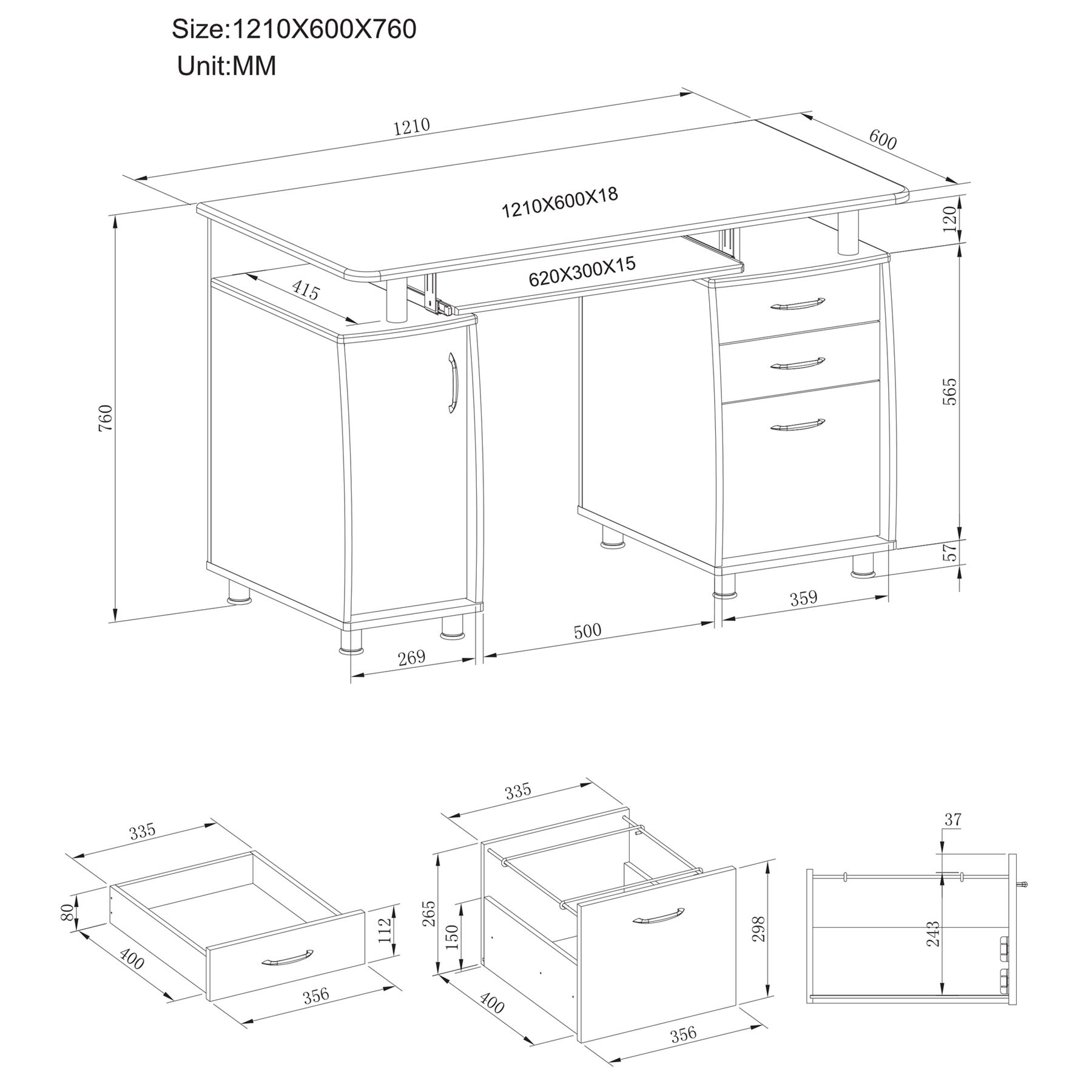 Computertisch Schreibtisch Arbeitsplatz Unterschrank Schubladen PIRANHA PC 2w