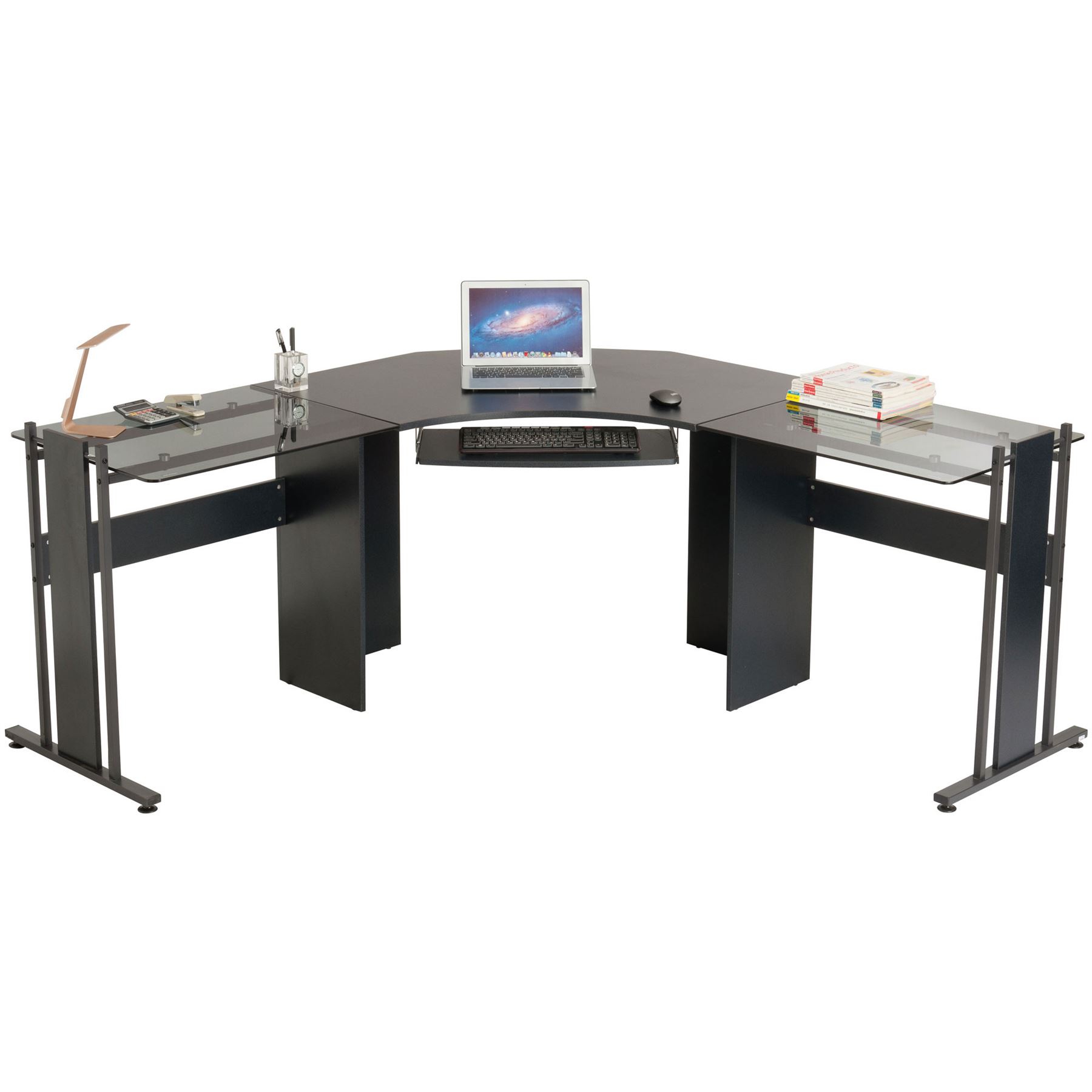 Large Corner Desk Graphite Black Finish for Home Office Piranha