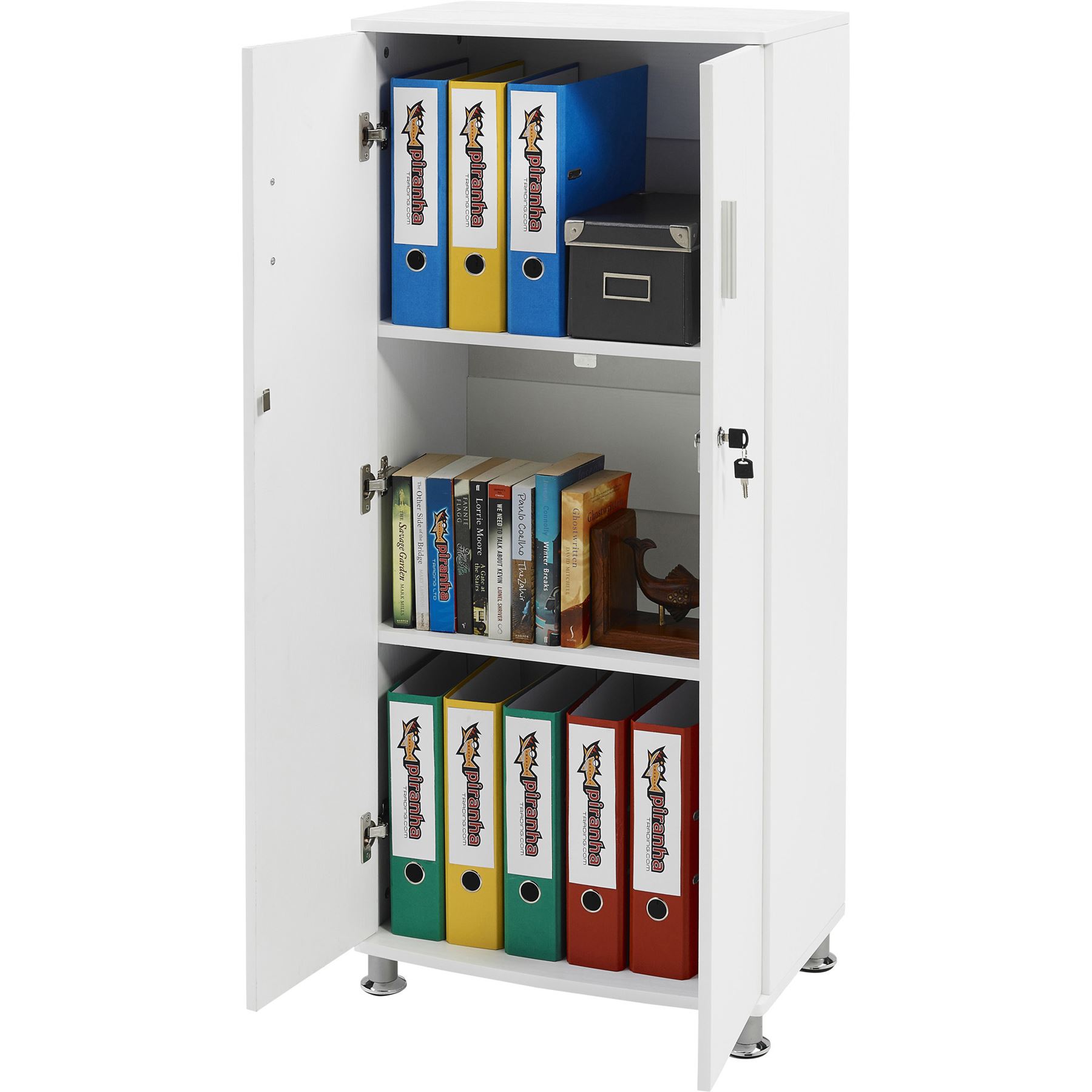 Midischrank mit 3 Ablagen Büroschrank Raumtrenner Tür mit Schloss