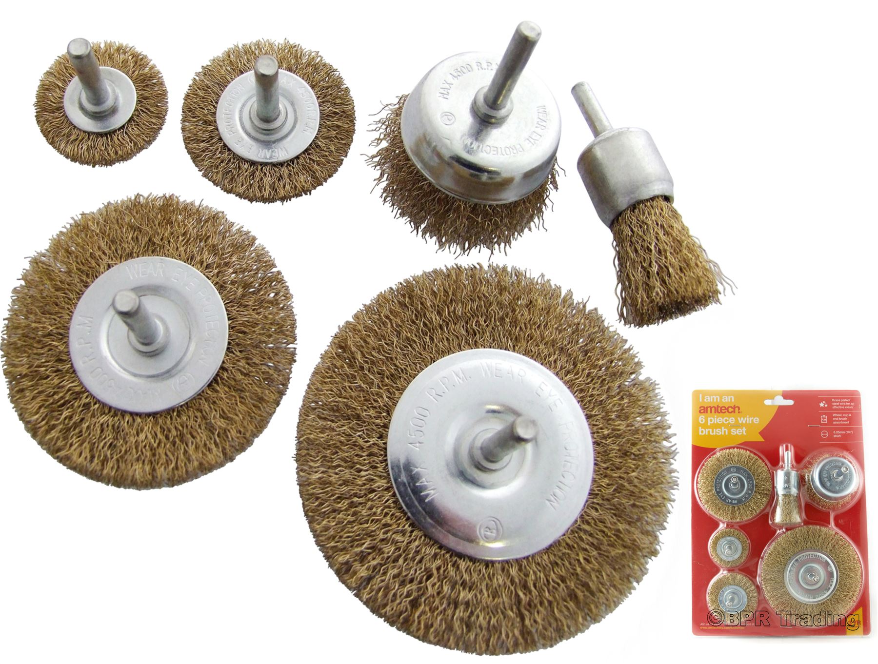 Amtech 6pc Rotary Wire Wheel Cup Brush Set 6mm Shank Clean Rust Remover
