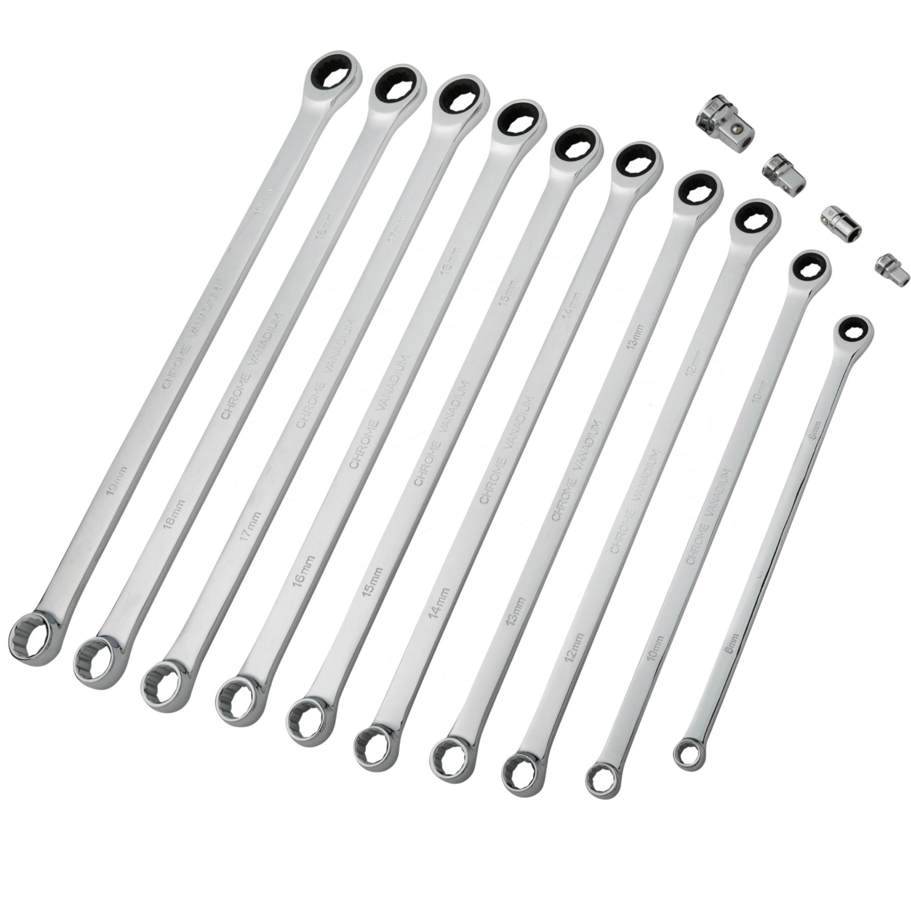 BlueSpot 10pc Extra Long Ratchet Spanner Set Double Ended Ring Aviation