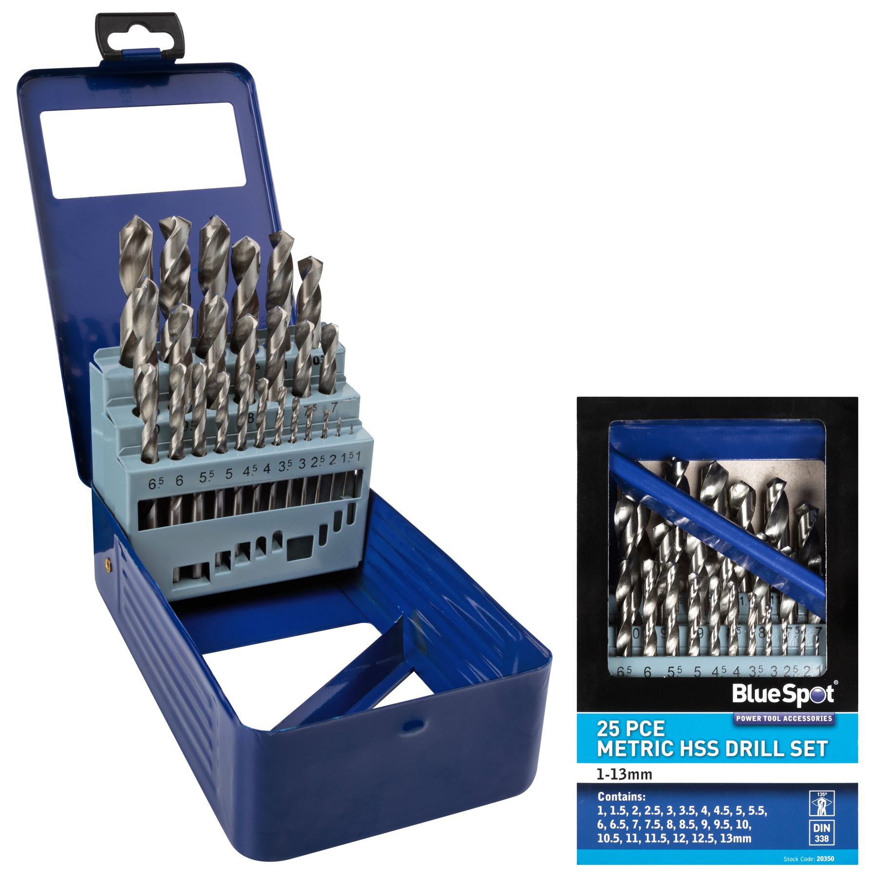BlueSpot Metal HSS Metric 25pc Drill Bits Set 1mm to 13mm for Steel