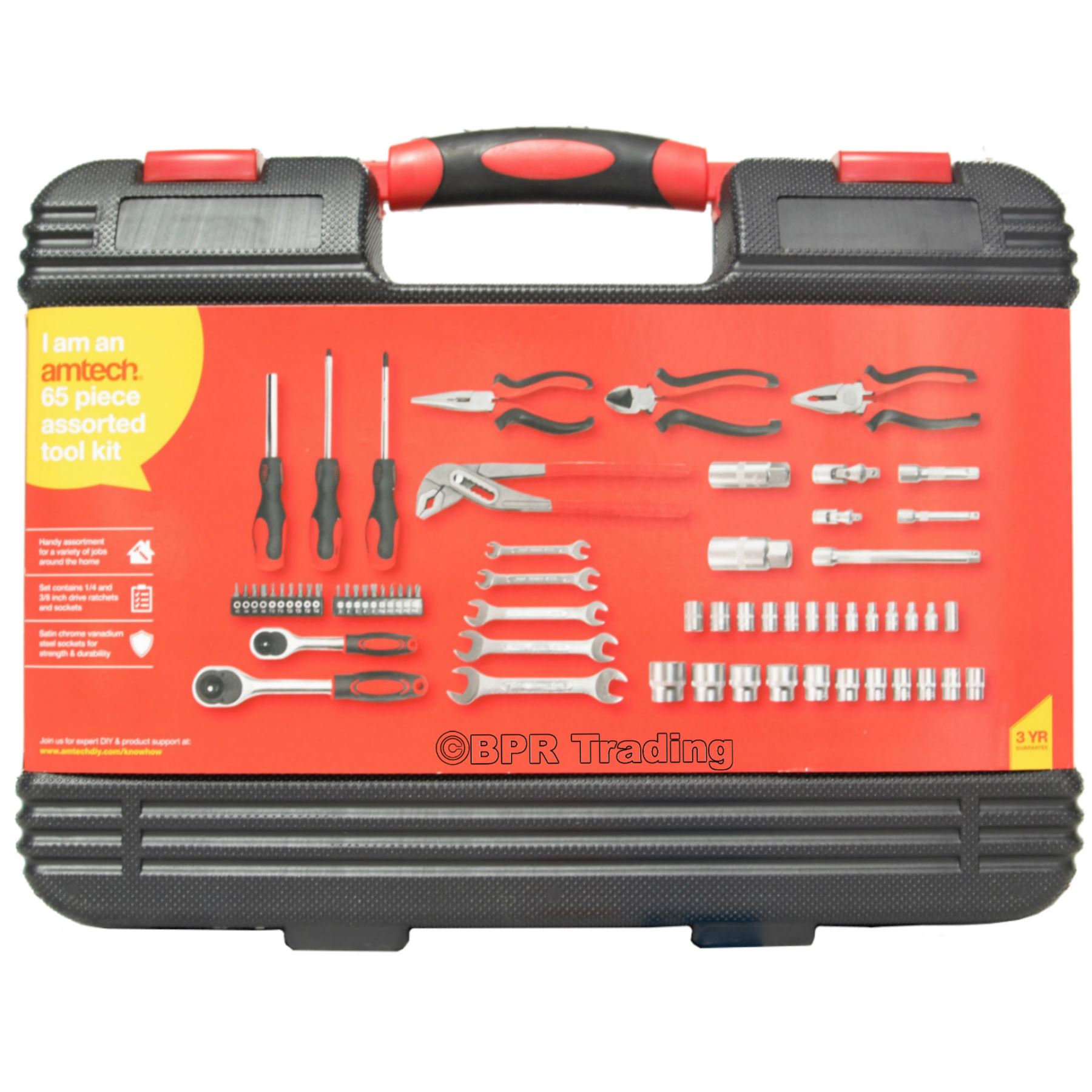 65PC Socket Ratchet Driver Spanner Pliers Screwdriver Bit Tool Kit Set