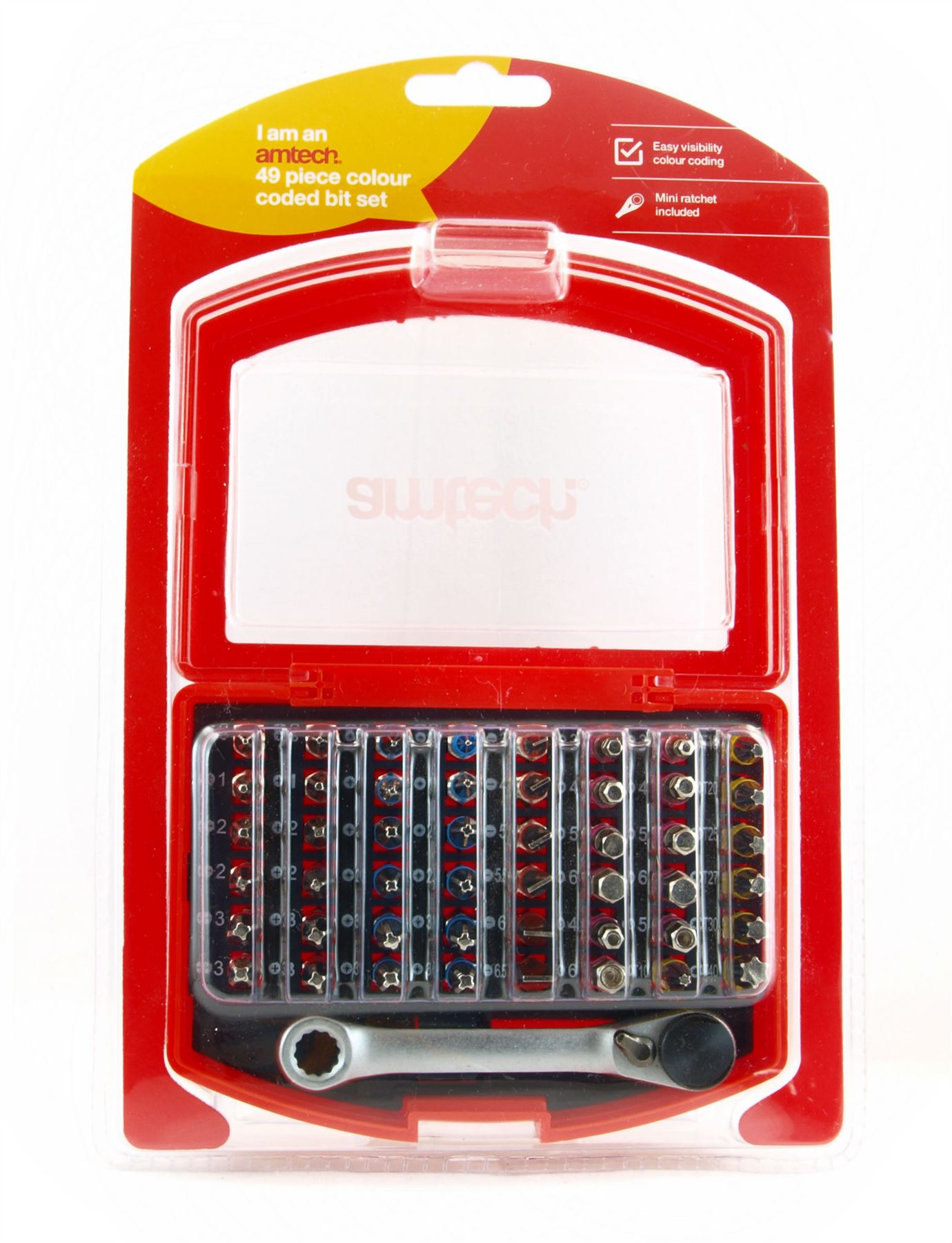 49pc Colour Coded Screwdriver Bits Set Case Slotted Pozi Hex Phillips Torx Box