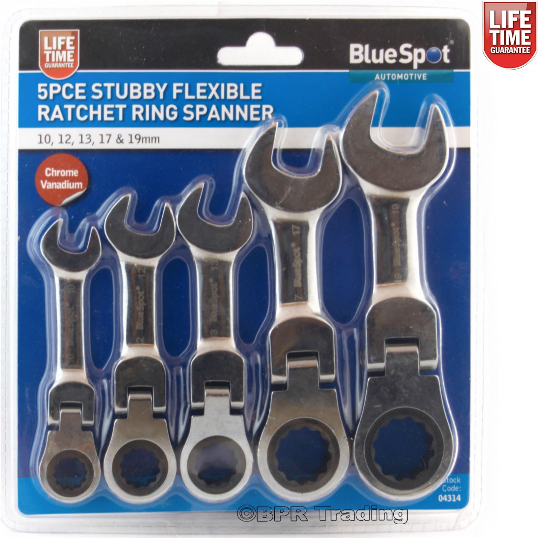 Stubby Ratchet Spanner Set Flexible Head Combination 10mm 19mm
