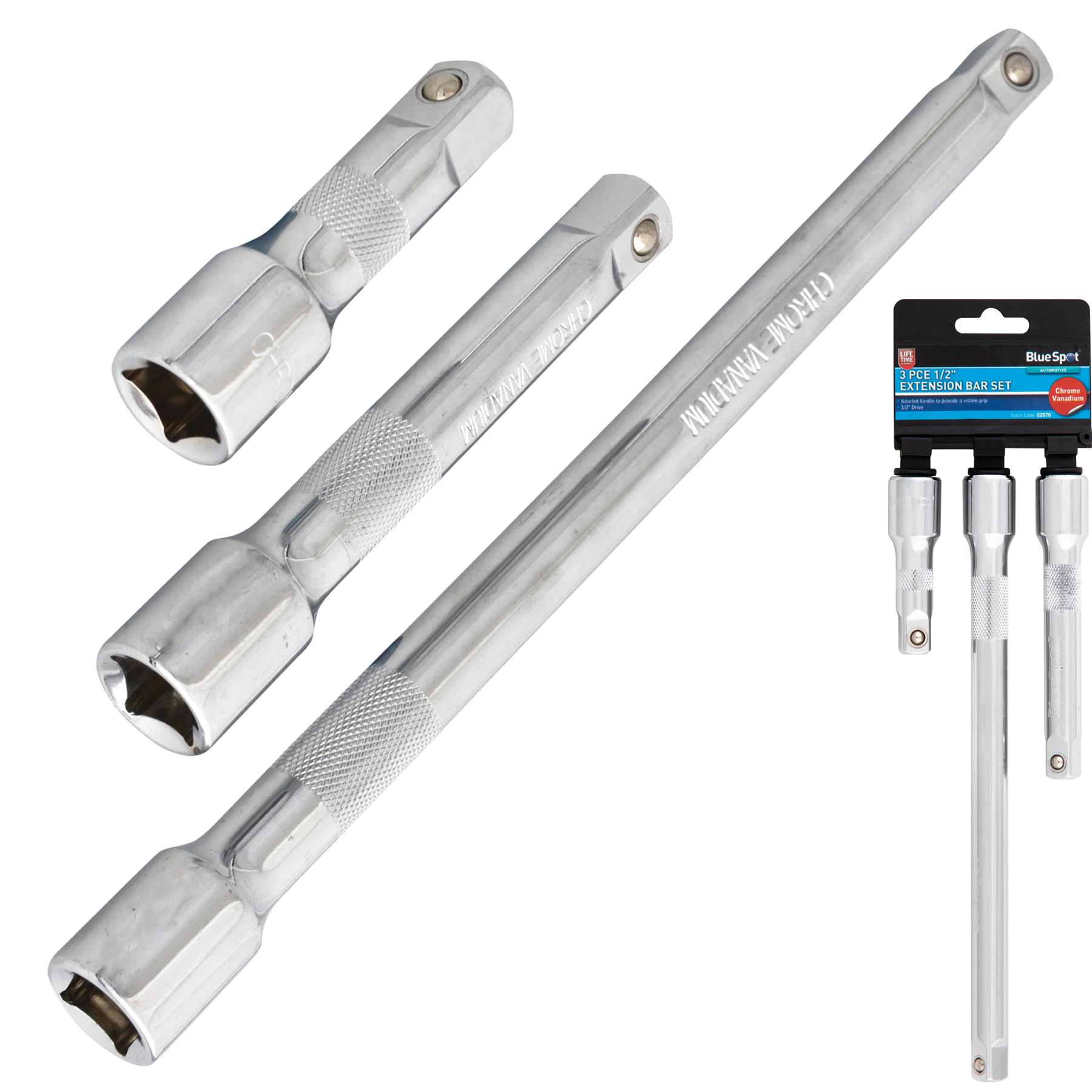 BlueSpot 3pc 1/2" Drive Socket Extension Bar Set 75mm 150mm 250mm Long