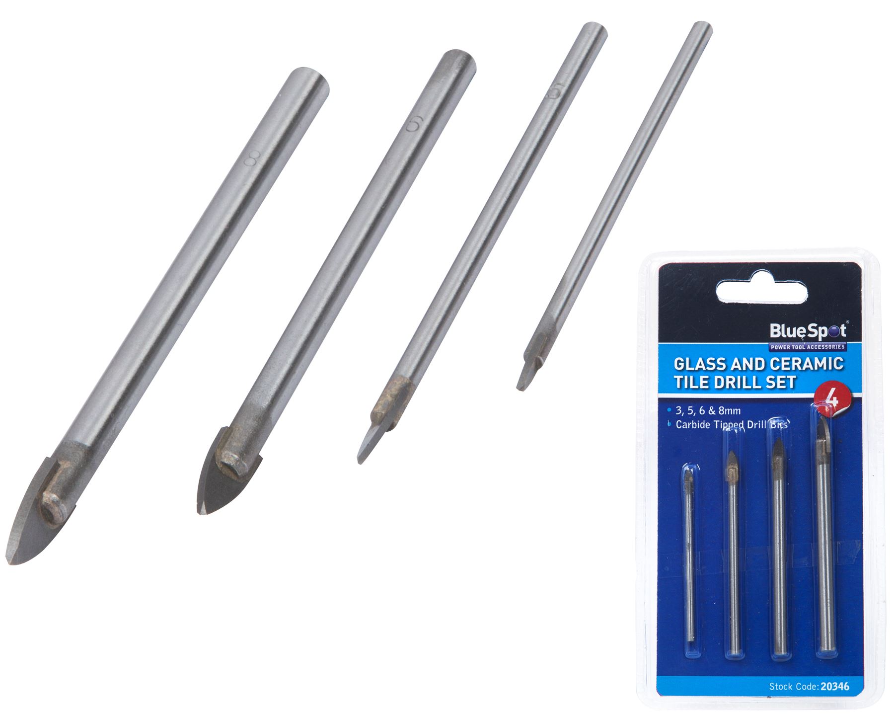 4PC Tools Ceramic Tile Glass And Mirror Drill 3mm 5mm 6mm 8mm Bits Amtech F0970