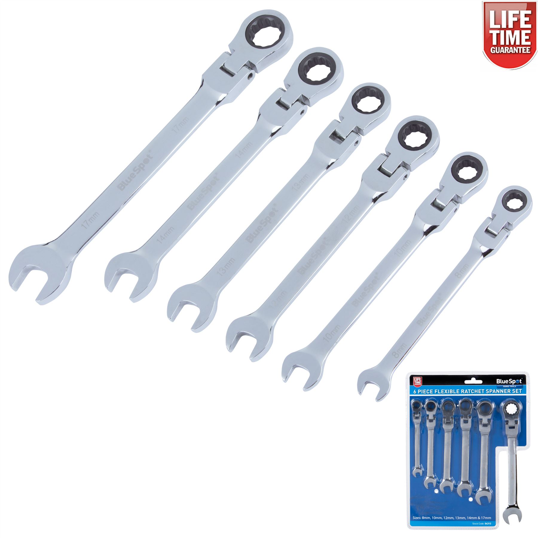 Flexible Ratchet Head Spanner Set 6 Pc Combination Flexi Ratcheting