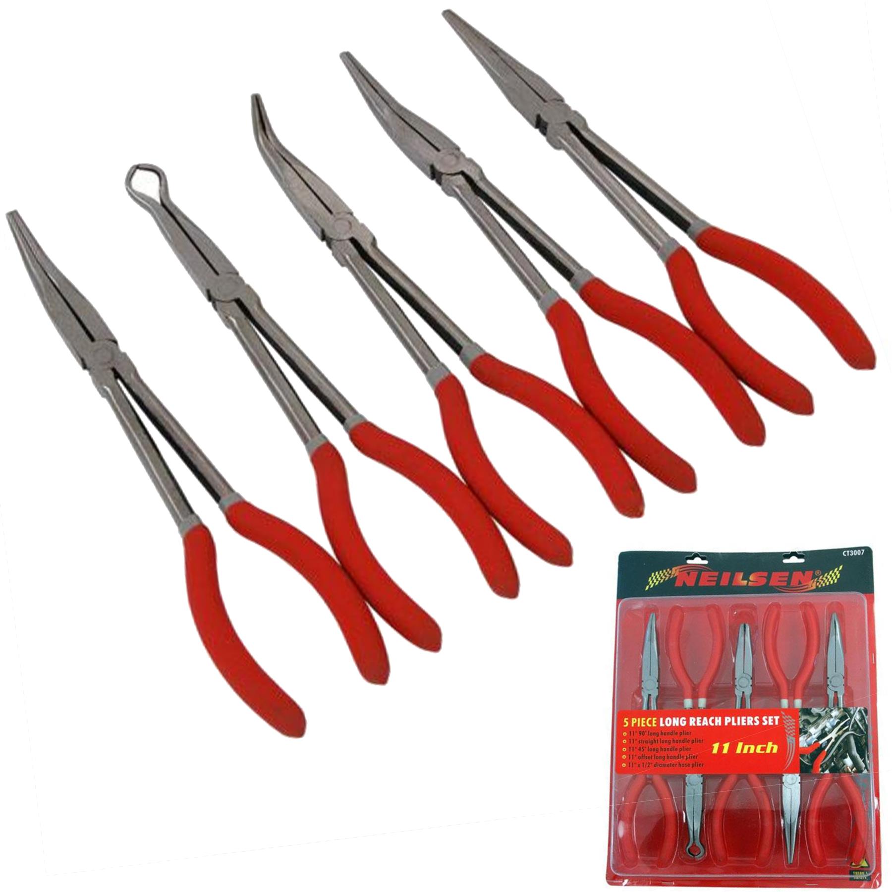 Neilsen 5pc Extra Long Reach Bent Straight Pliers Plier Soft Grip