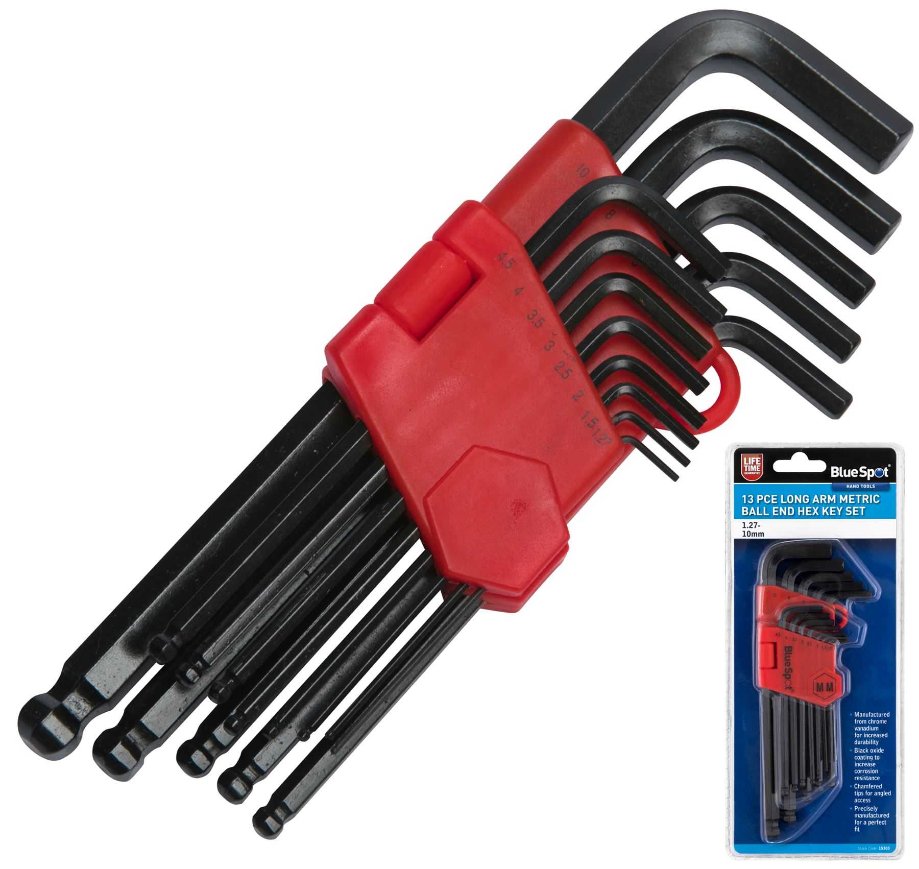 BlueSpot Long Metric Ball Point Hex Allen Key Set Allan Alan 1.27