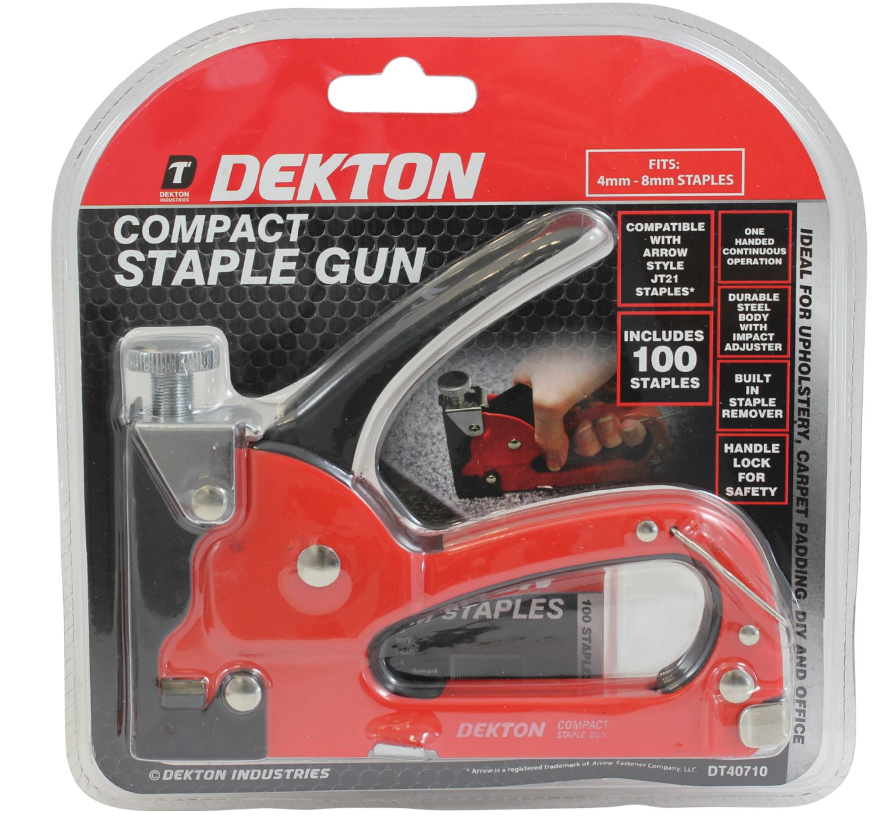Dekton Metal Compact Hand Staple Gun Tool 100 Staples Upholstery Carpet