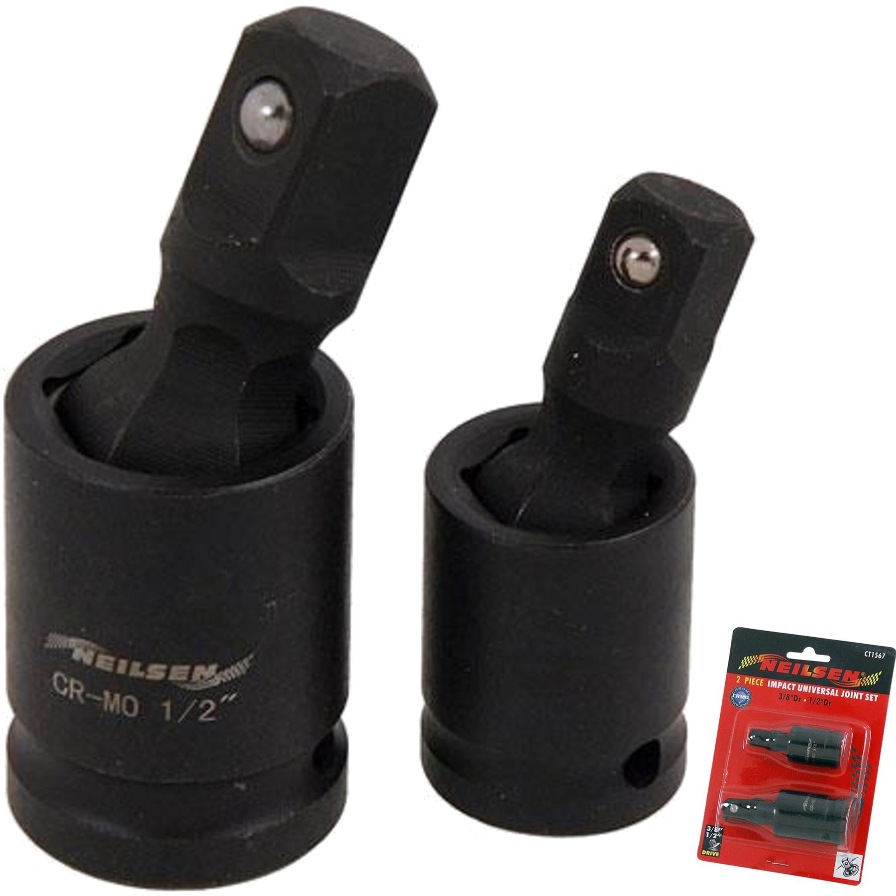 Neilsen 2pc Universal Joint Impact Socket Wobble Extension Adaptor 1/2