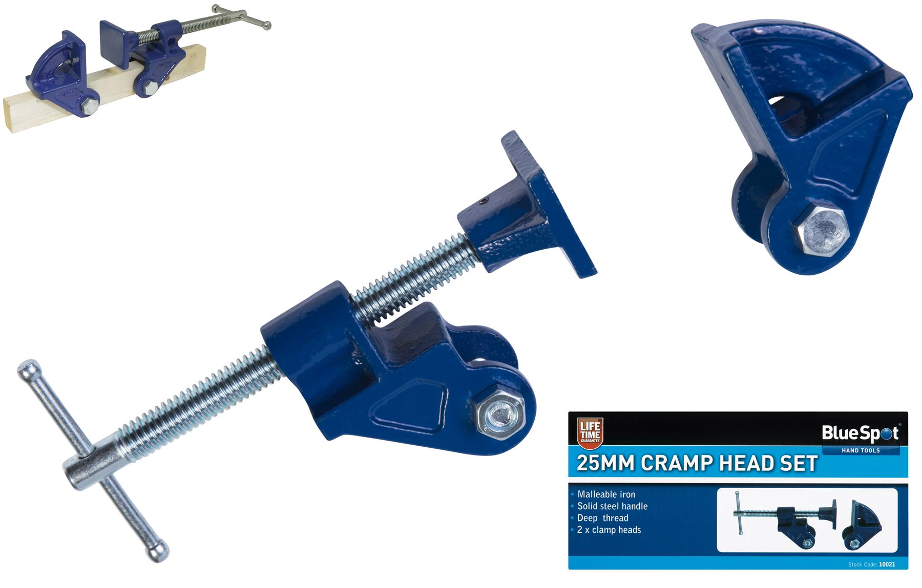 BlueSpot 25mm Adjustable Malleable Iron Jaw Clamp Head Set Woodworking