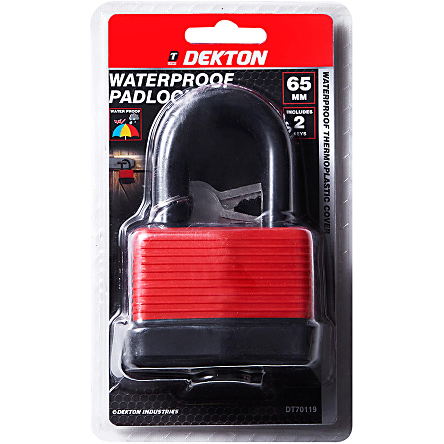 Dekton 65mm Waterproof Padlock Steel Shackle Outdoor Security Lock