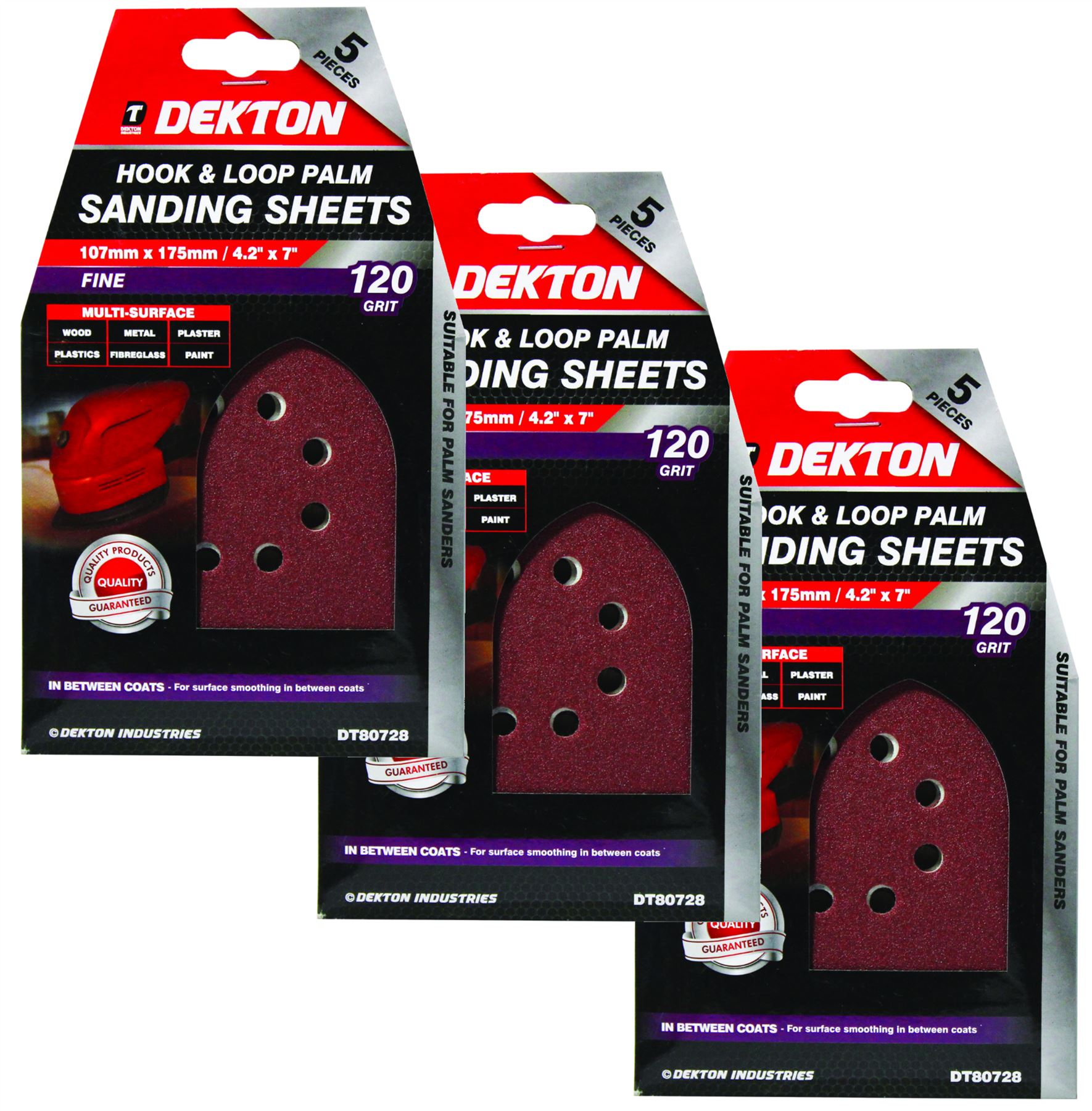 Dekton Detail Palm Sanding Pads Triangle Sheets 40 60 80 120 Or Mixed Grit 107mm - Picture 13 of 14