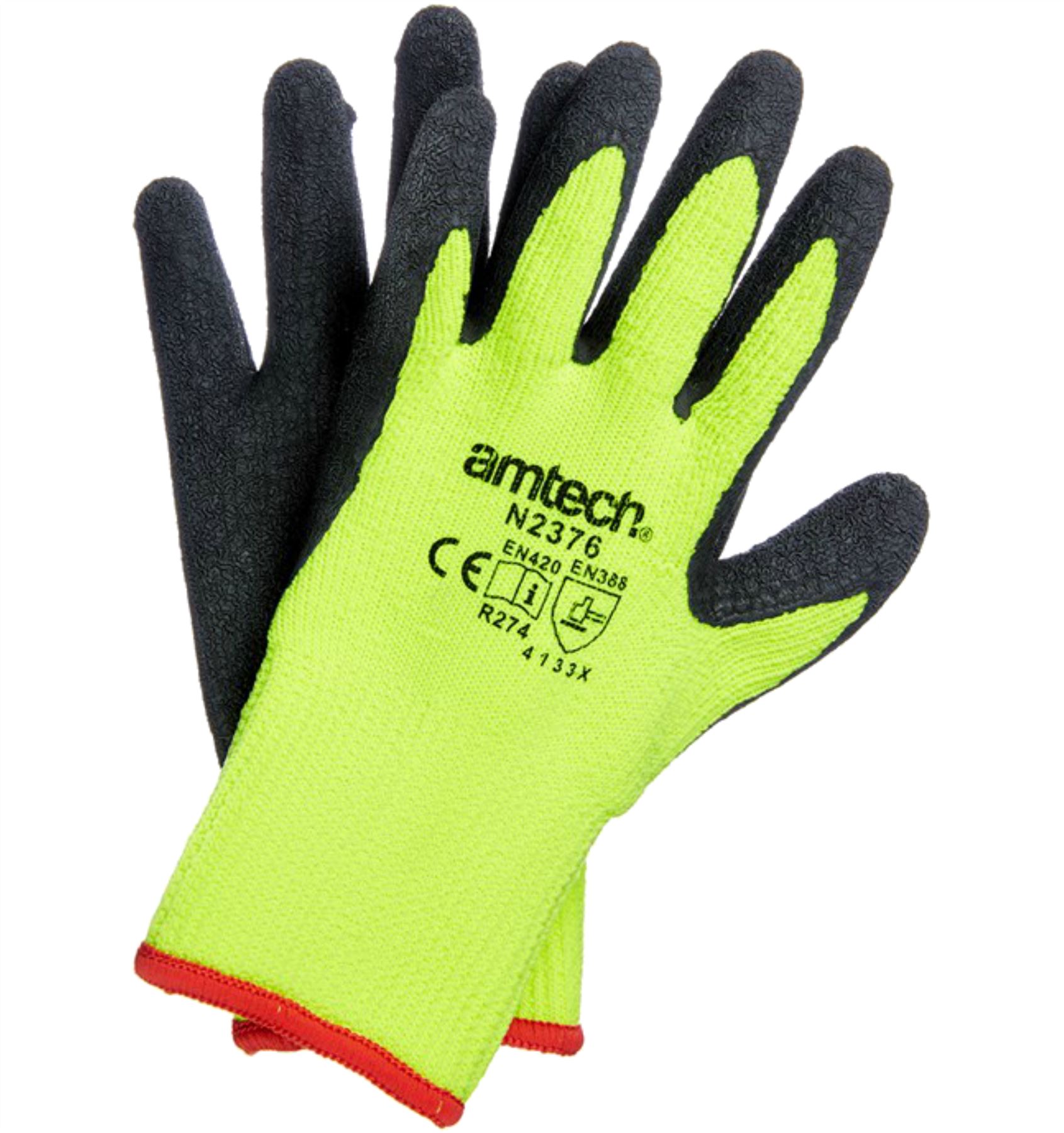 Amtech 12 Pairs Thermal Work Gloves Safety Latex Builders Winter Grip