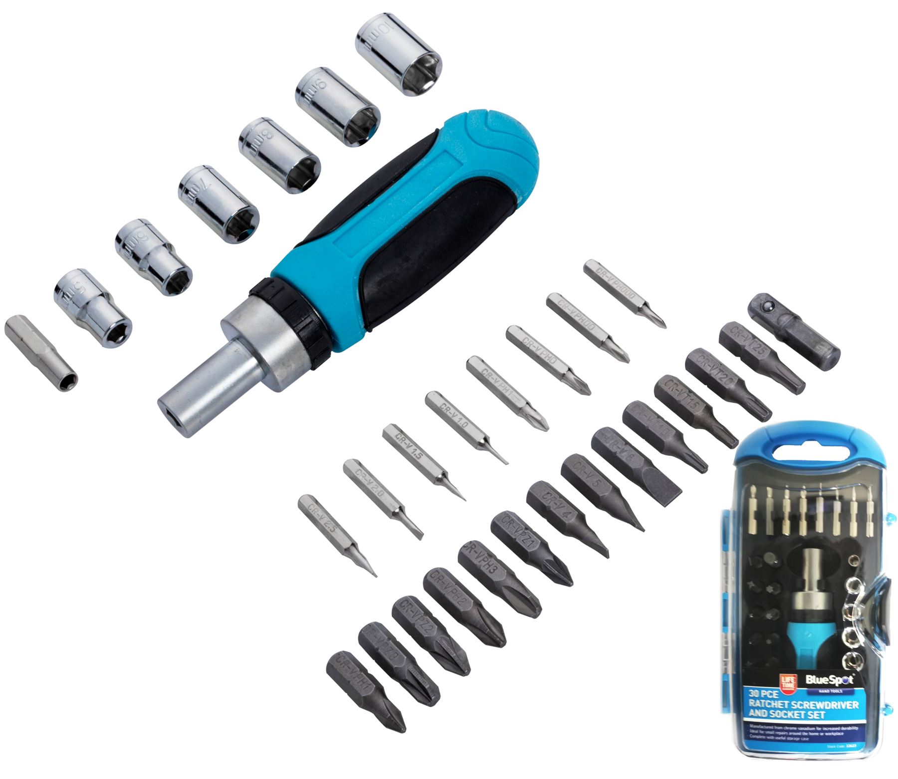 REVERSIBLE RATCHET DRIVER Hex Shank PH PZ Large Screwdriver Bits /& Socket Set