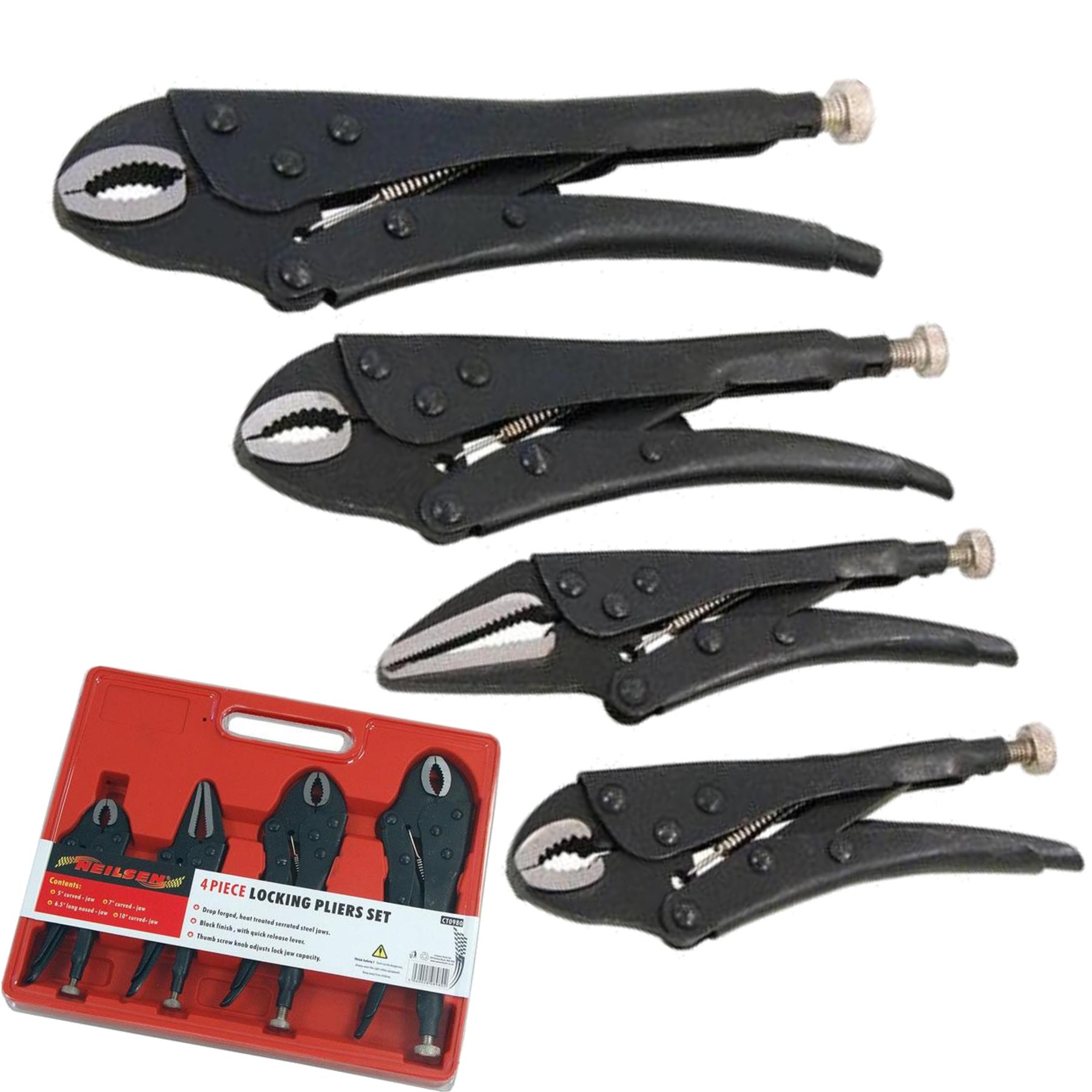 Neilsen 4pc Locking Mole Grip Vice Plier Set Long Nose Adjustable Tool