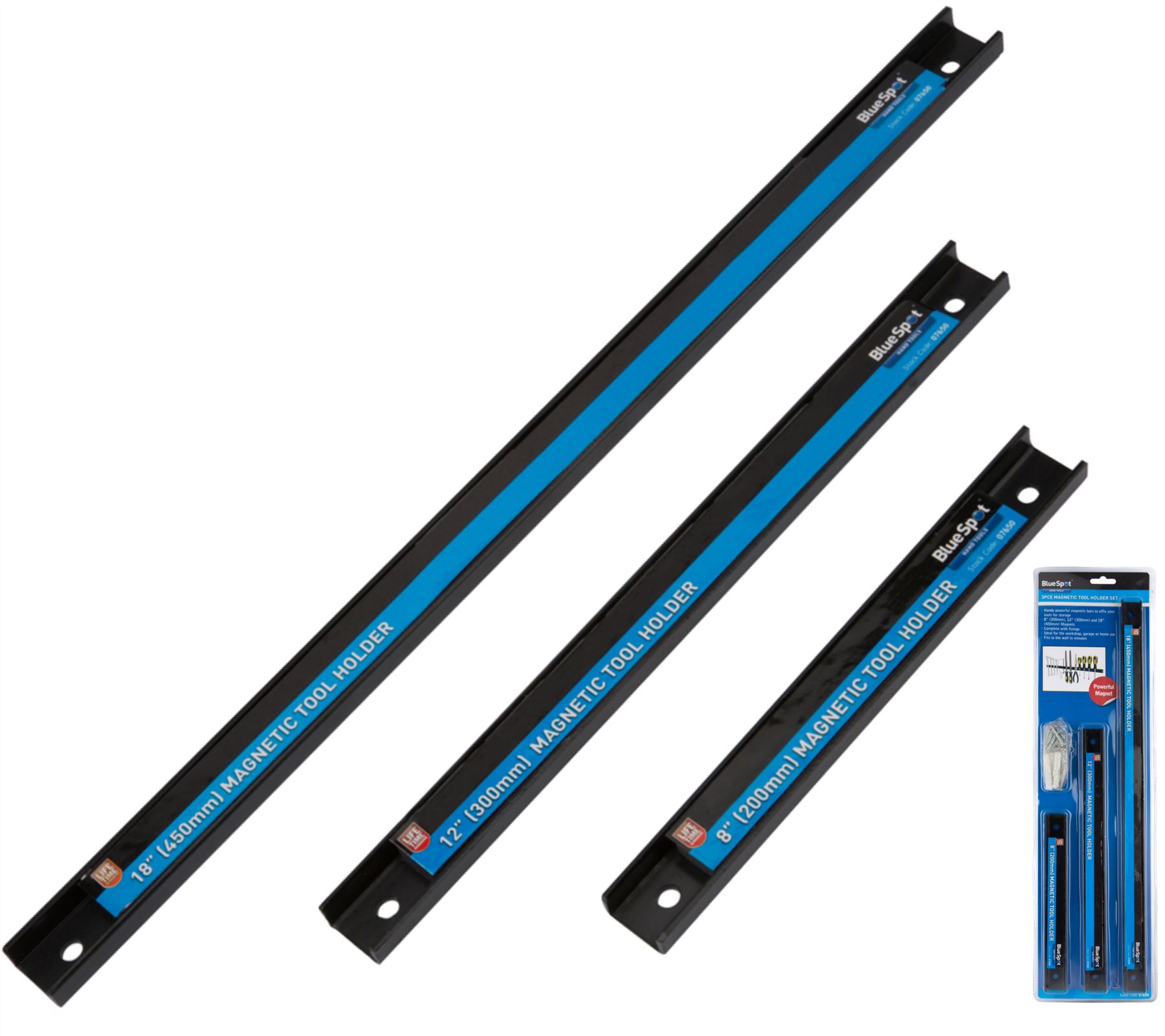 Bluespot 3pc Bar Tool Holder Storage Rack Organiser Rails 8" 12" & 18" 5028734076509 eBay