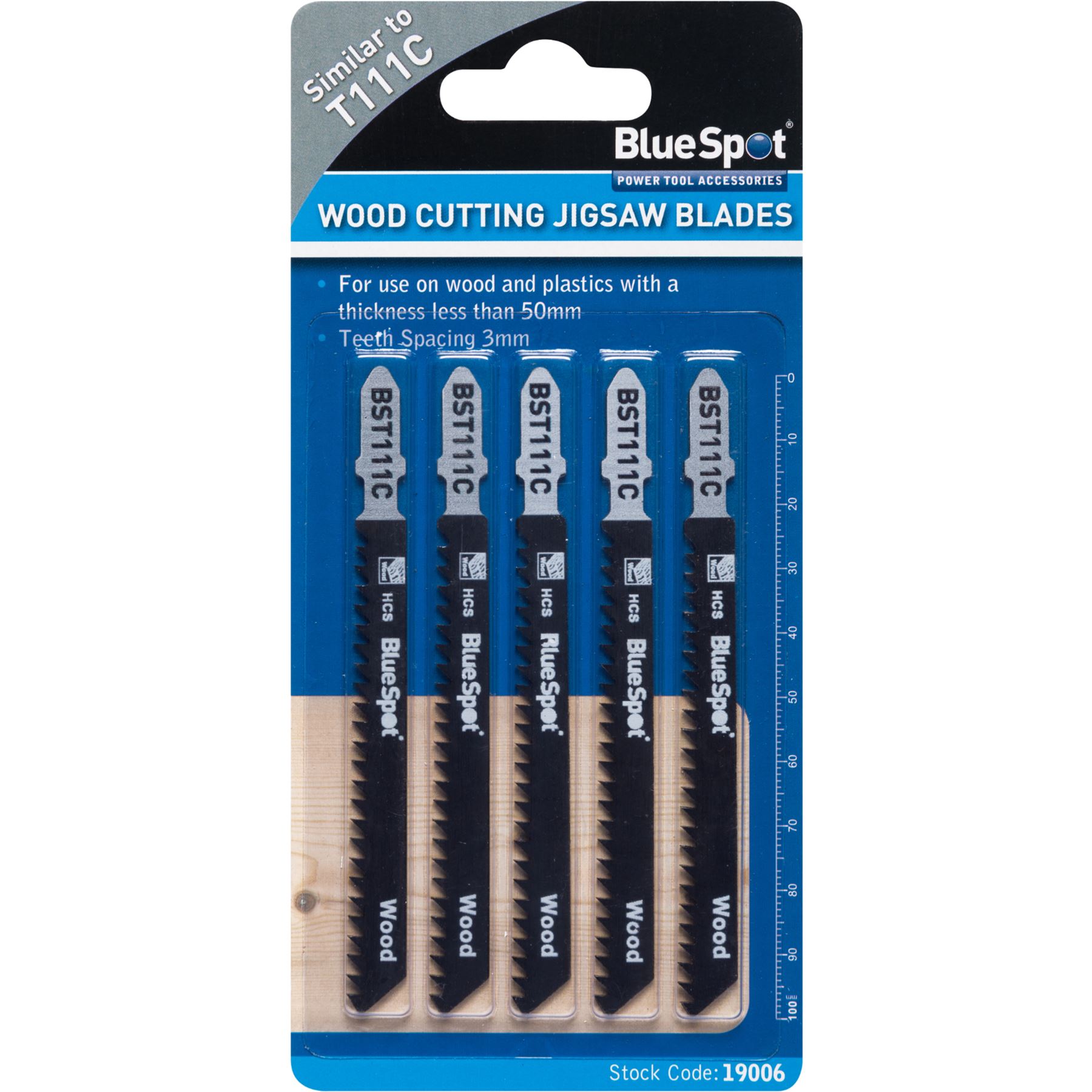 BlueSpot 5pc Jigsaw Blade Set T Shank Clean Fast Cut Or Down Cut Blades