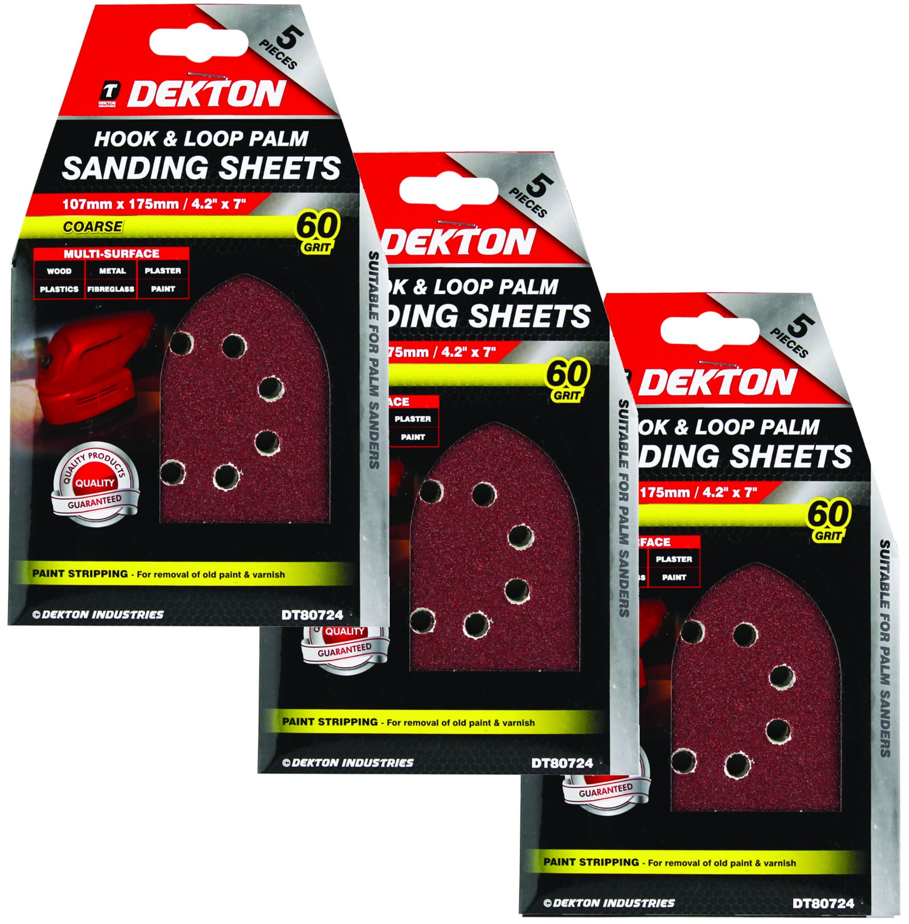 Dekton Detail Palm Sanding Pads Triangle Sheets 40 60 80 120 Or Mixed Grit 107mm - Picture 7 of 14