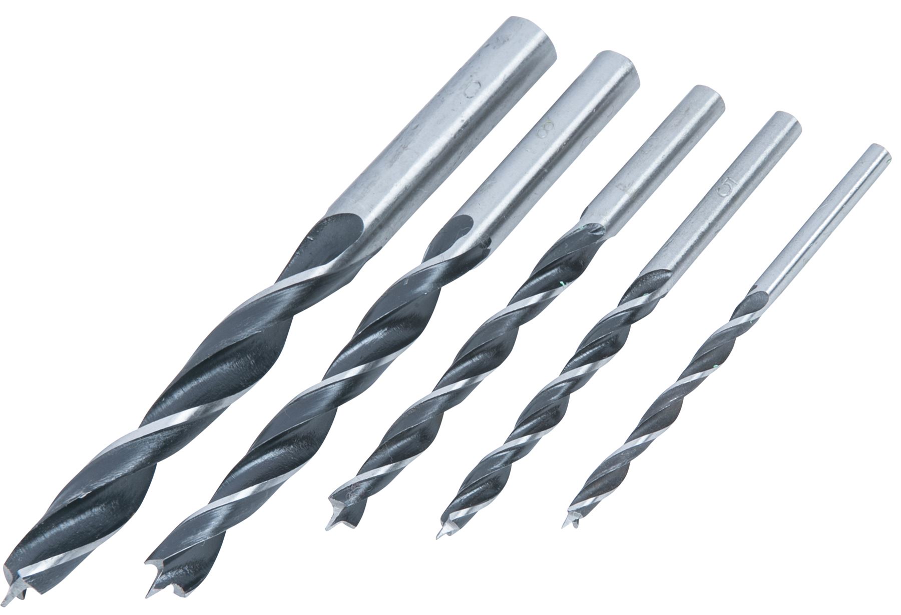 BlueSpot 5pc Brad Point Wood Drill Bit Set 4, 5, 6, 8 & 10mm Bits