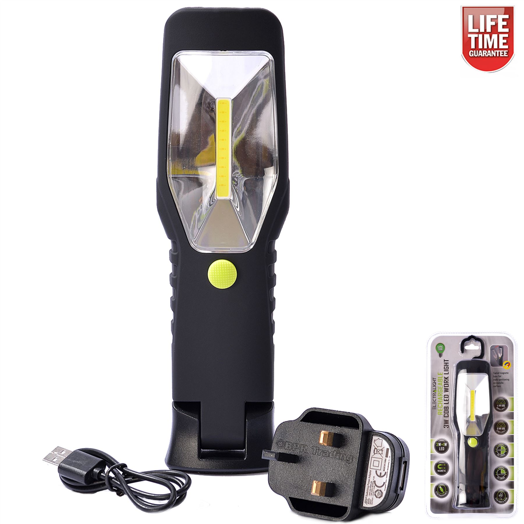 Electralight 3W COB LED Cordless Work Light Torch Liion Rechargeable