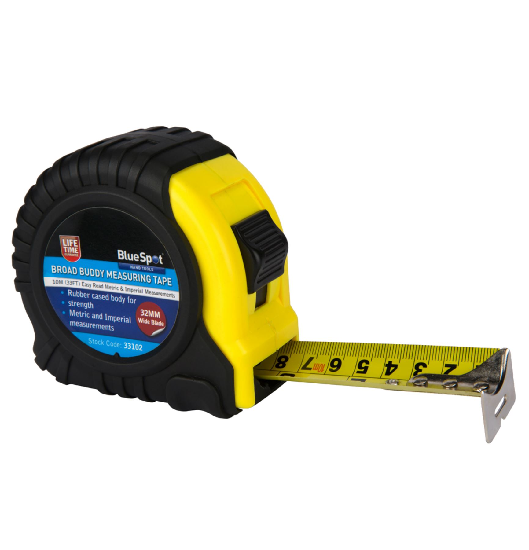 BlueSpot Extra Wide 32mm Blade Tape Measure Imperial Metric Scale 8m Or