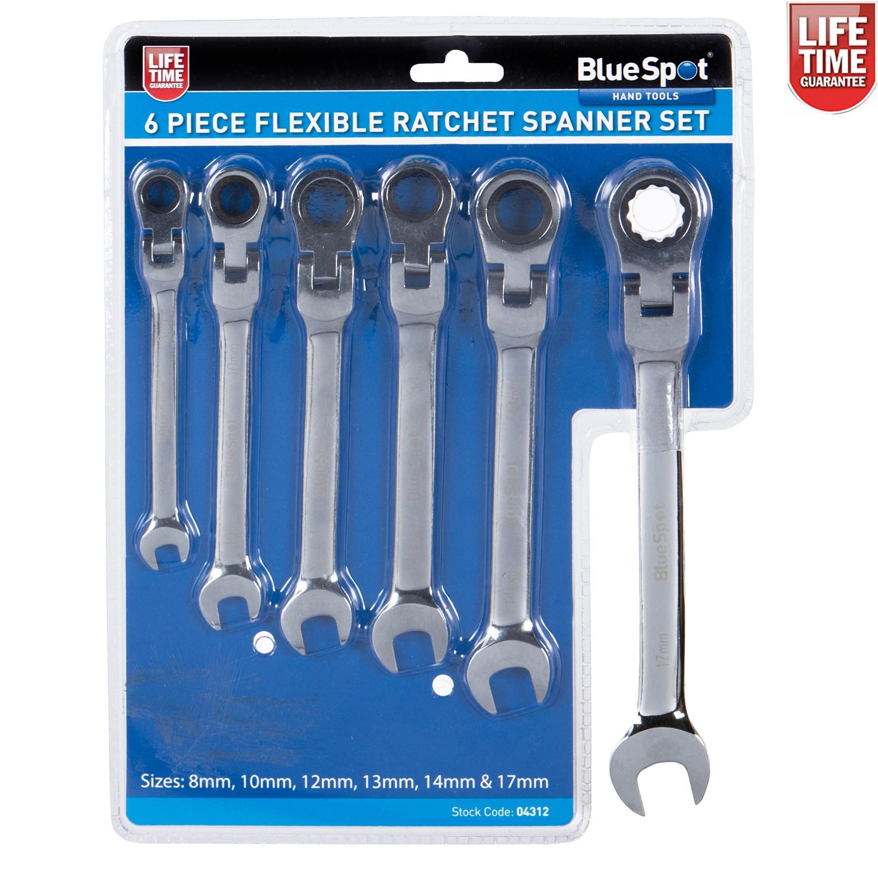 Flexible Ratchet Head Spanner Set 6 Pc Combination Flexi Ratcheting