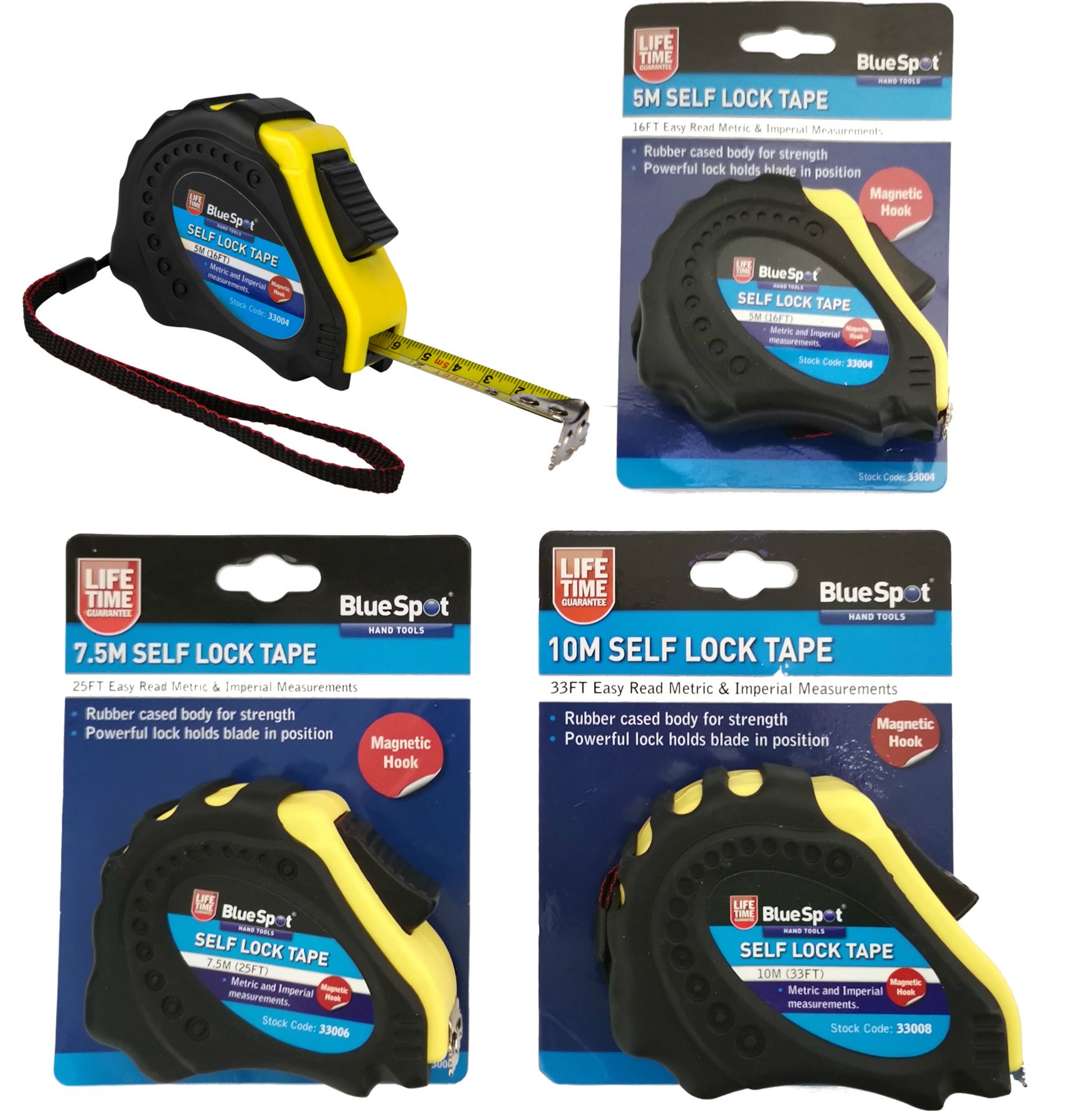 BlueSpot Tape Measure Tip Auto Lock Imperial Metric Scale 5, 7