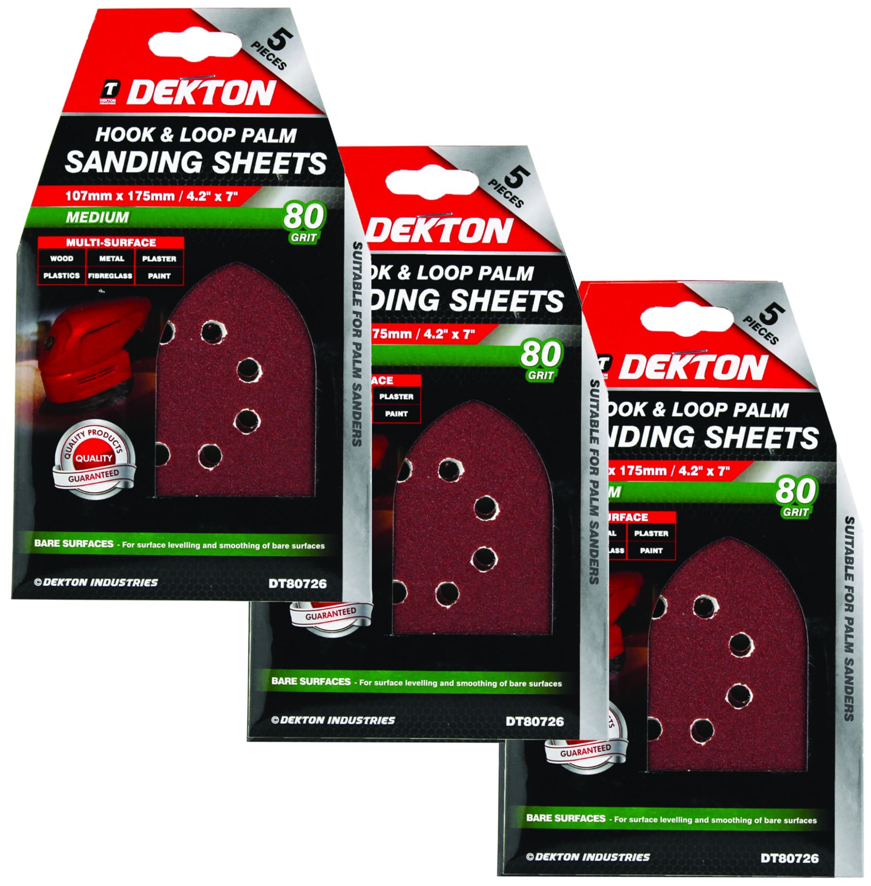 Dekton Detail Palm Sanding Pads Triangle Sheets 40 60 80 120 Or Mixed Grit 107mm - Picture 10 of 14