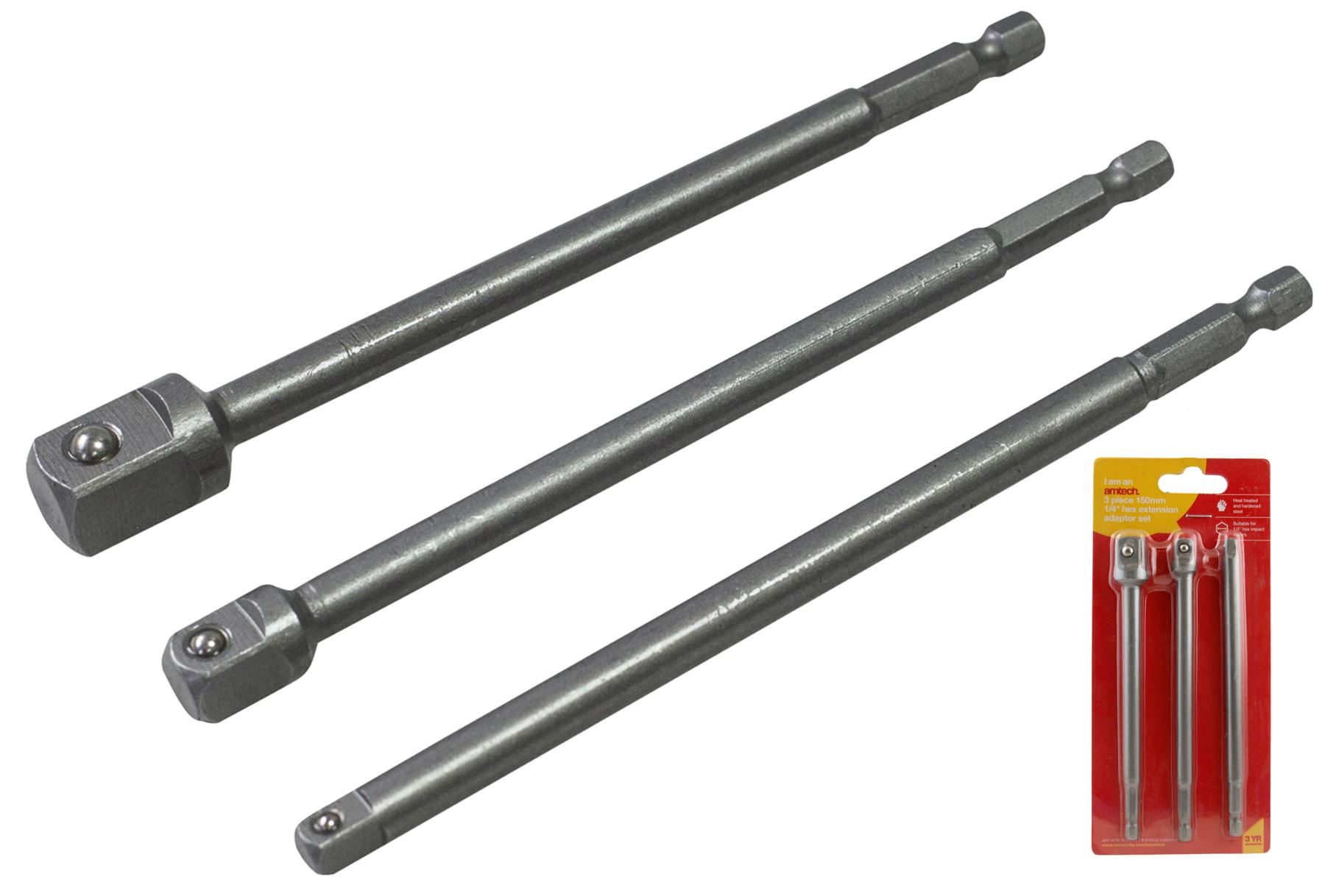 Amtech 3pc Long Impact Drill Bit Socket Adapter Set Extension Bar 1/4