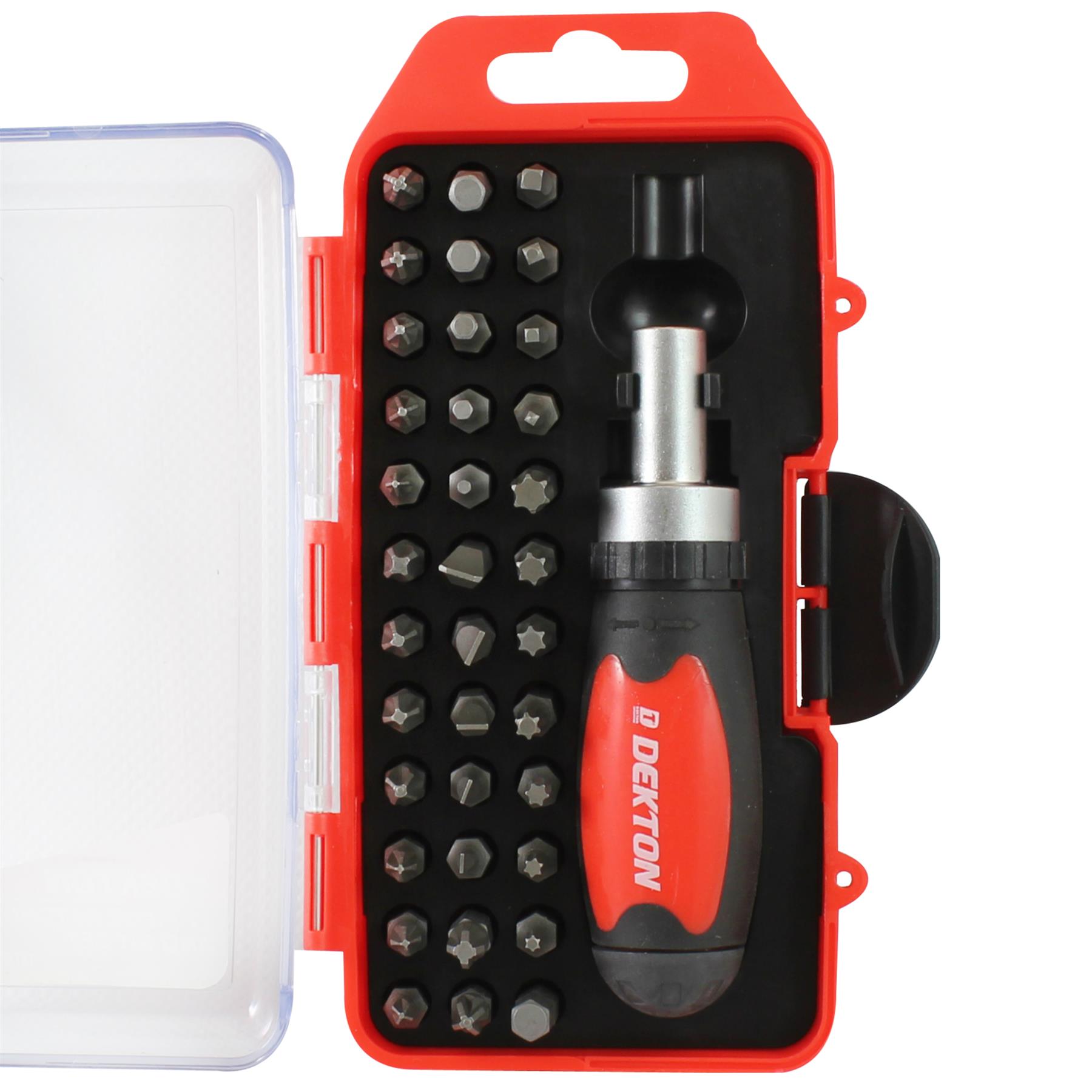 Dekton 38pc Stubby Ratchet Screwdriver Bit Set Torx Hex Pozi Slotted