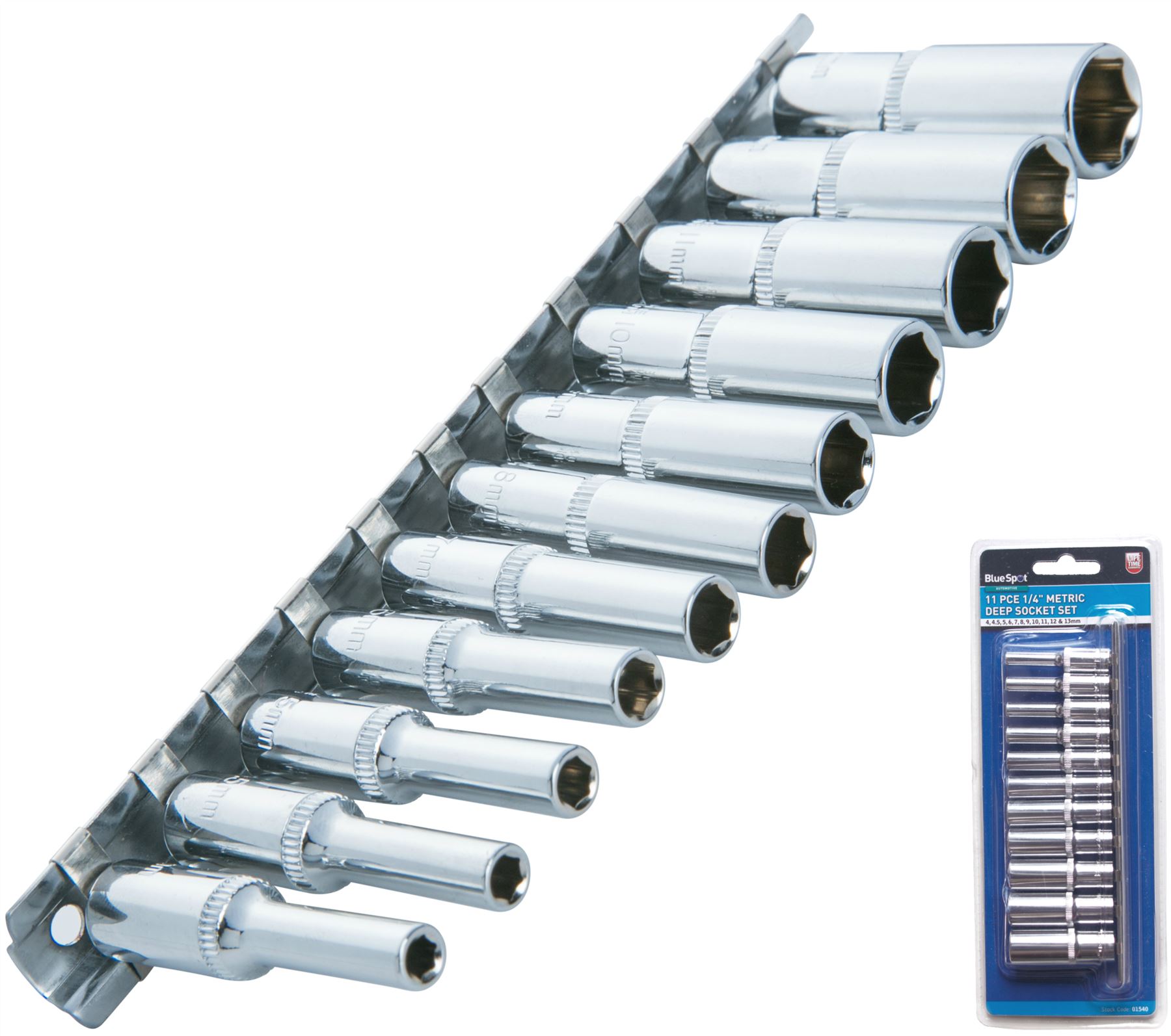 10PC Lifetime Guarantee Deep Socket Set Long reach Sockets on Rail 1//4” drive