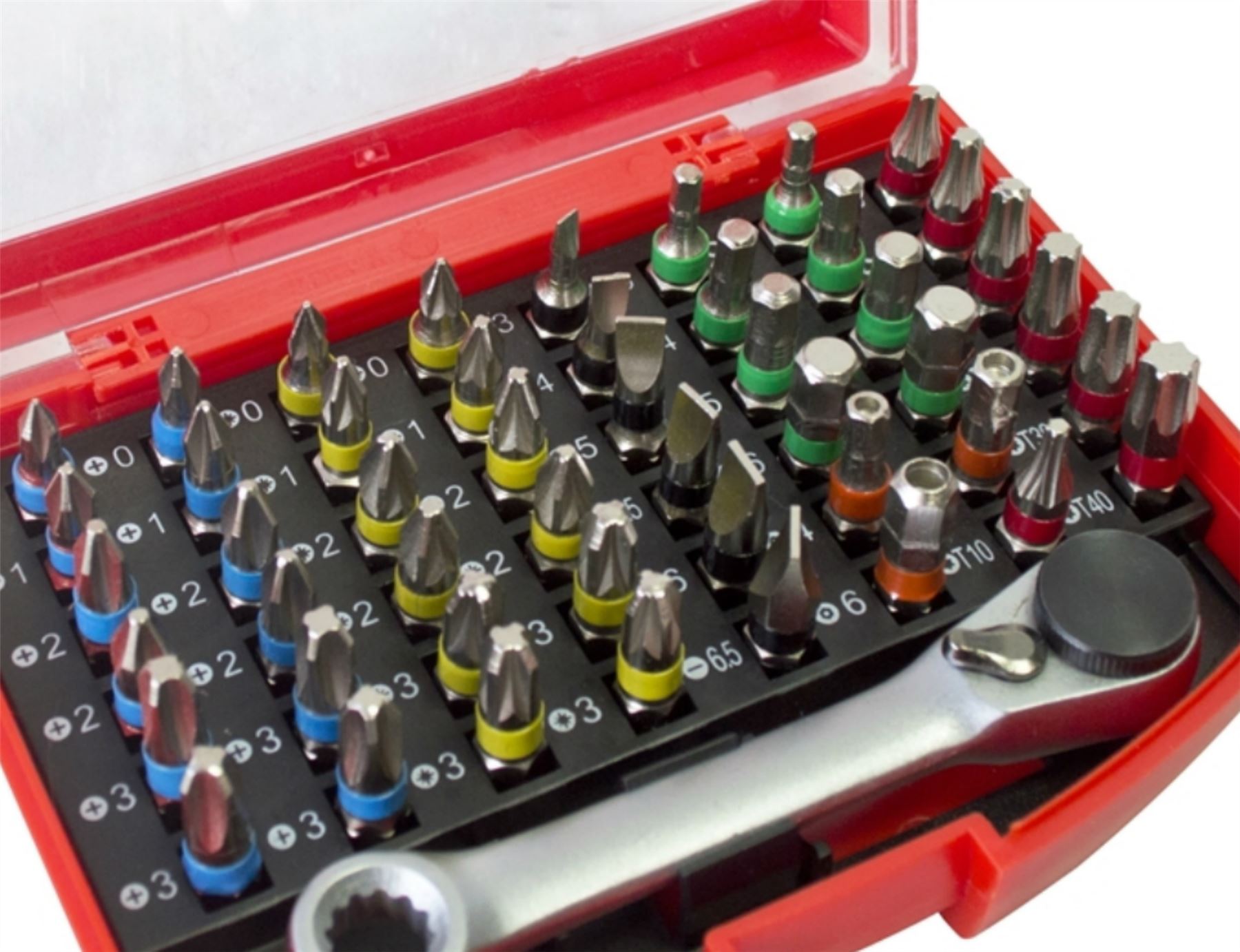 49pc Colour Coded Screwdriver Bits Set Case Slotted Pozi Hex Phillips Torx Box