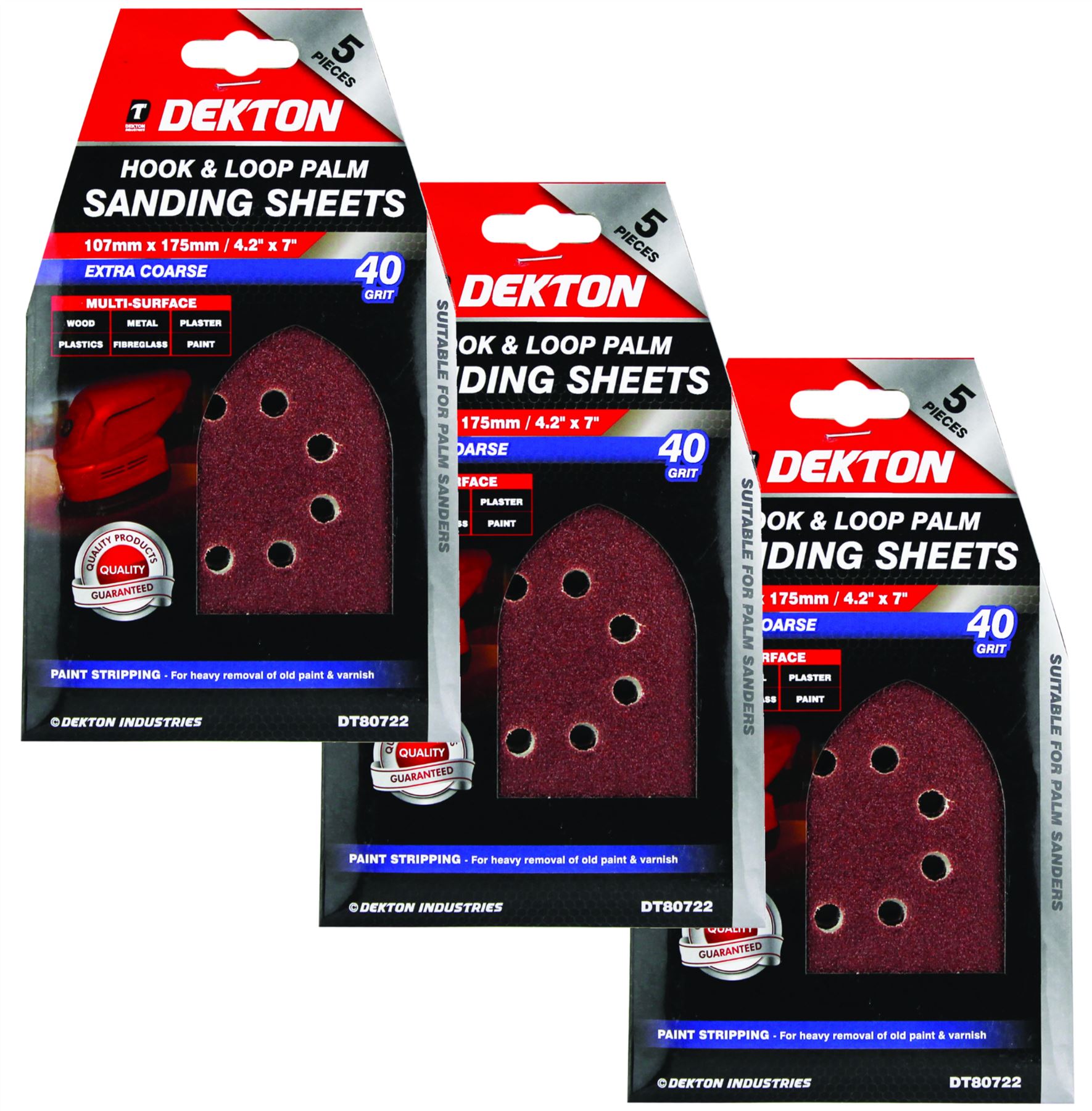 Dekton Detail Palm Sanding Pads Triangle Sheets 40 60 80 120 Or Mixed Grit 107mm - Picture 4 of 14