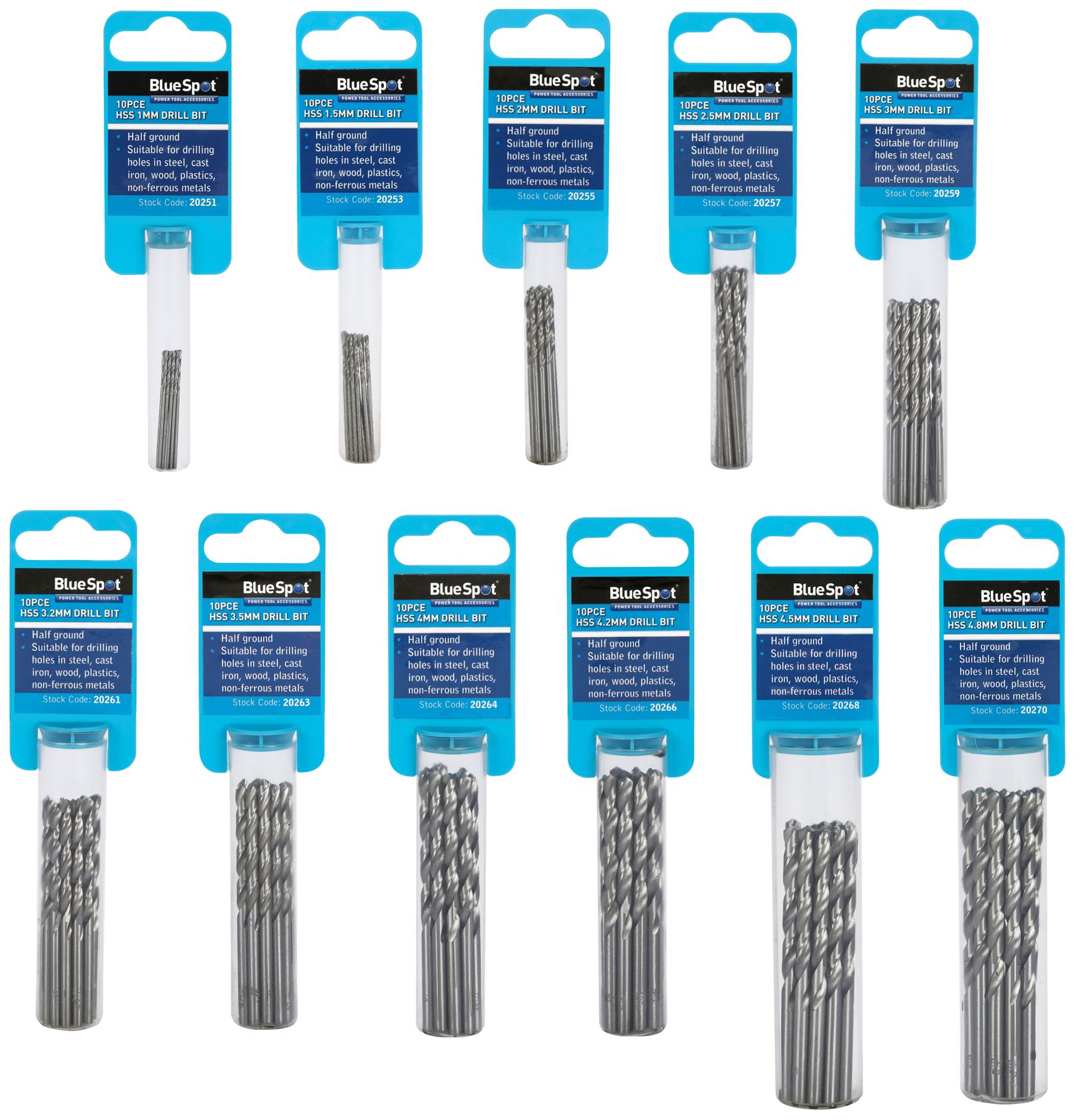 Drill Bit Set HSS 2 3 4 5 6 8mm 6pc Half ground steel Metal wood plastic