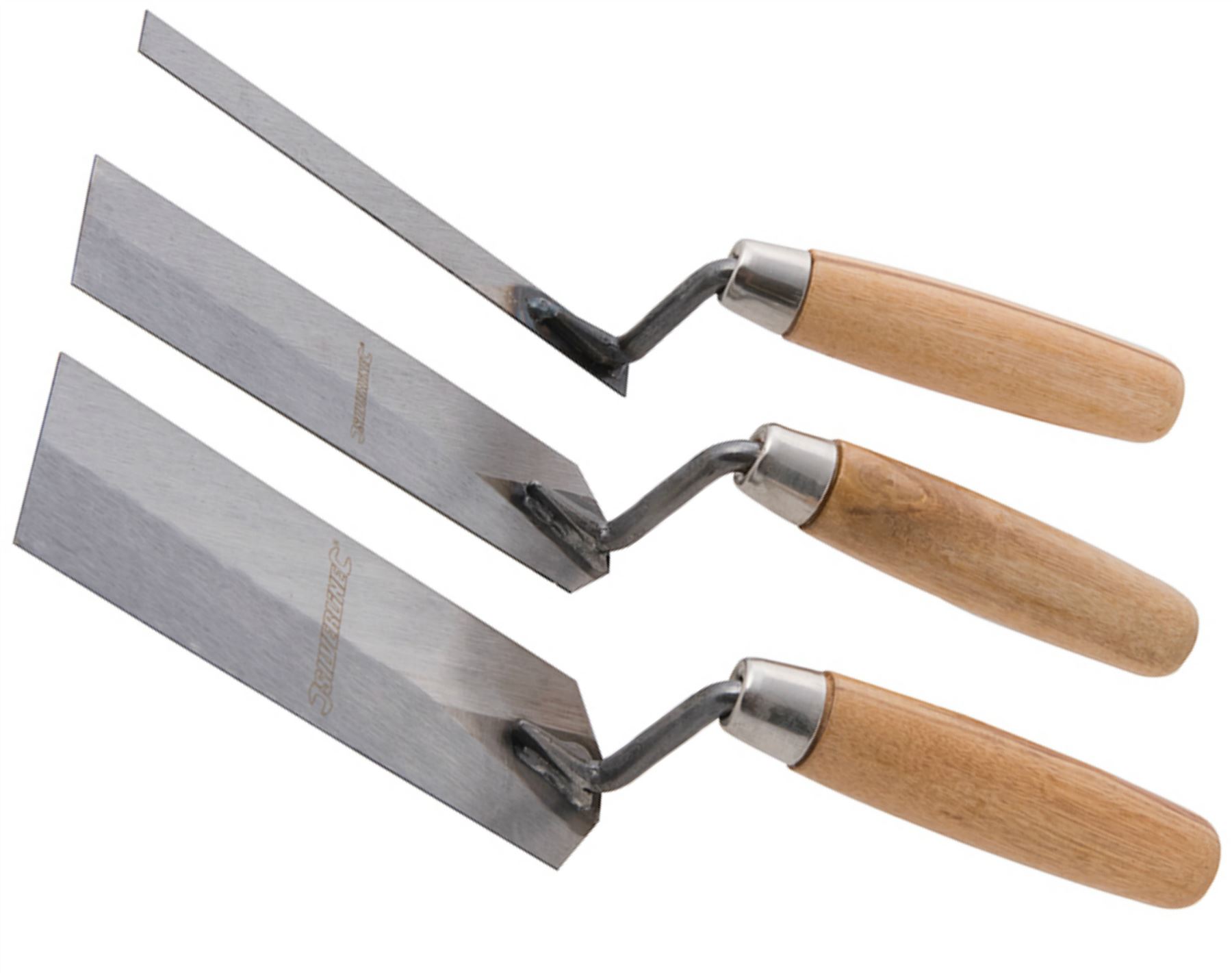 Silverline 3pc Margin Trowel Set Wooden Handle Plasterers Corner Plastering Tool